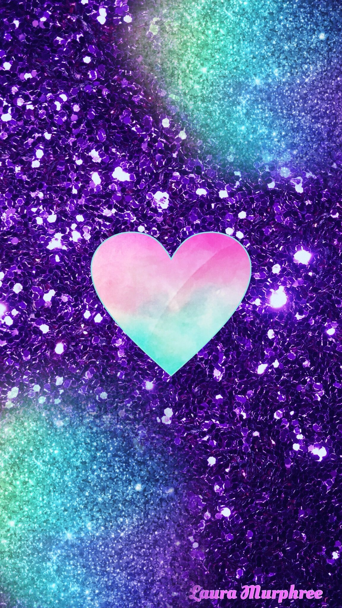 Cuore glitter viola e turchese, 1152x2048 Verticale, Mobile