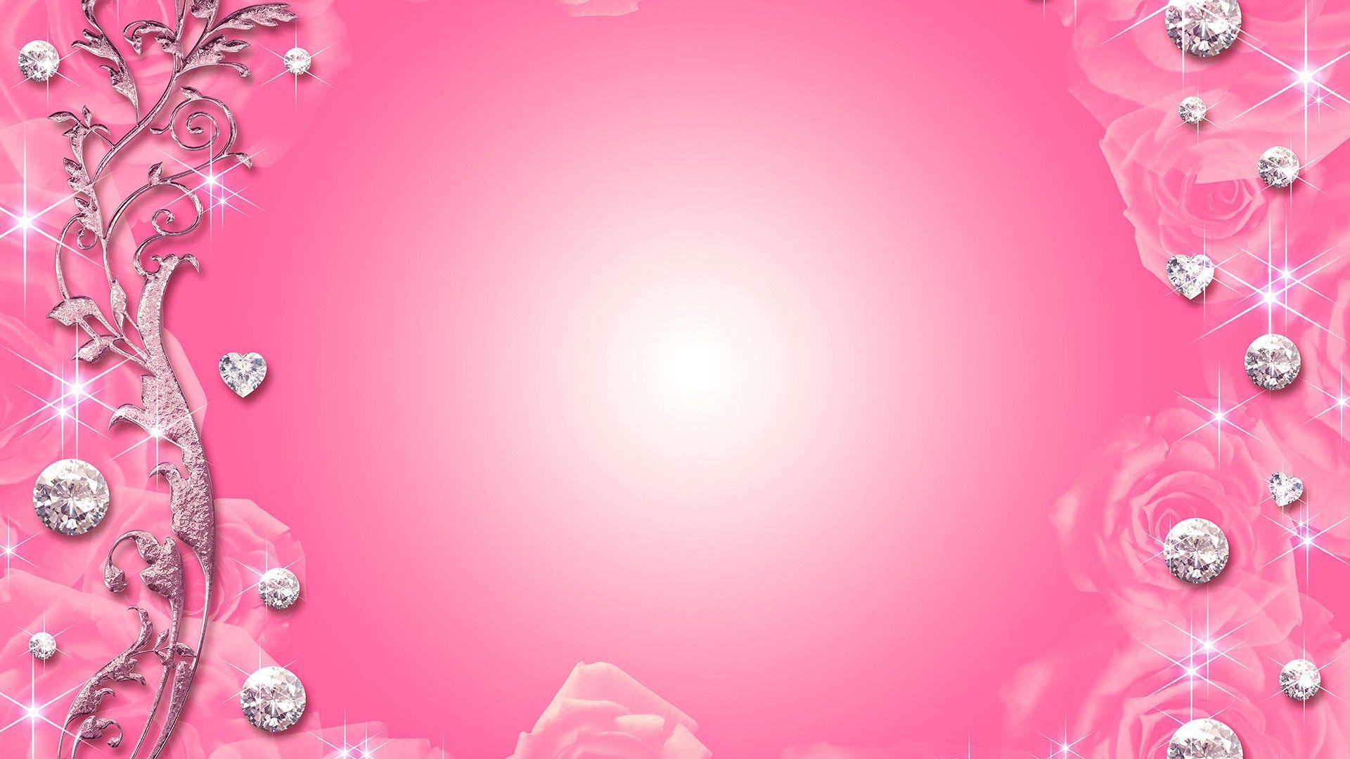 Glitter rosa con rose e diamanti, 1920x1080 Full HD, Desktop