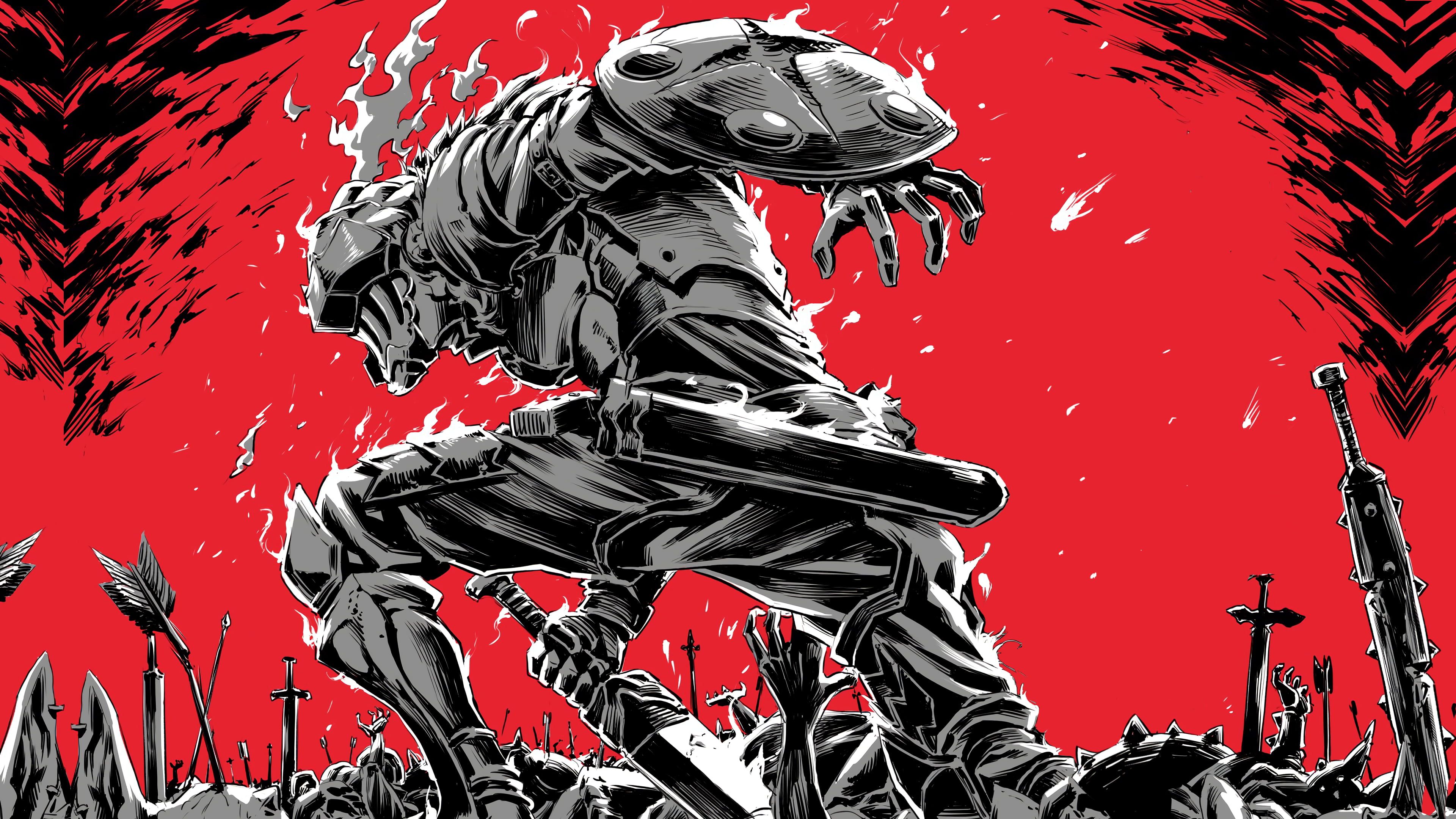 Goblin Slayer sfondo rosso, 3840x2160 4K Ultra HD, Monitor 4K