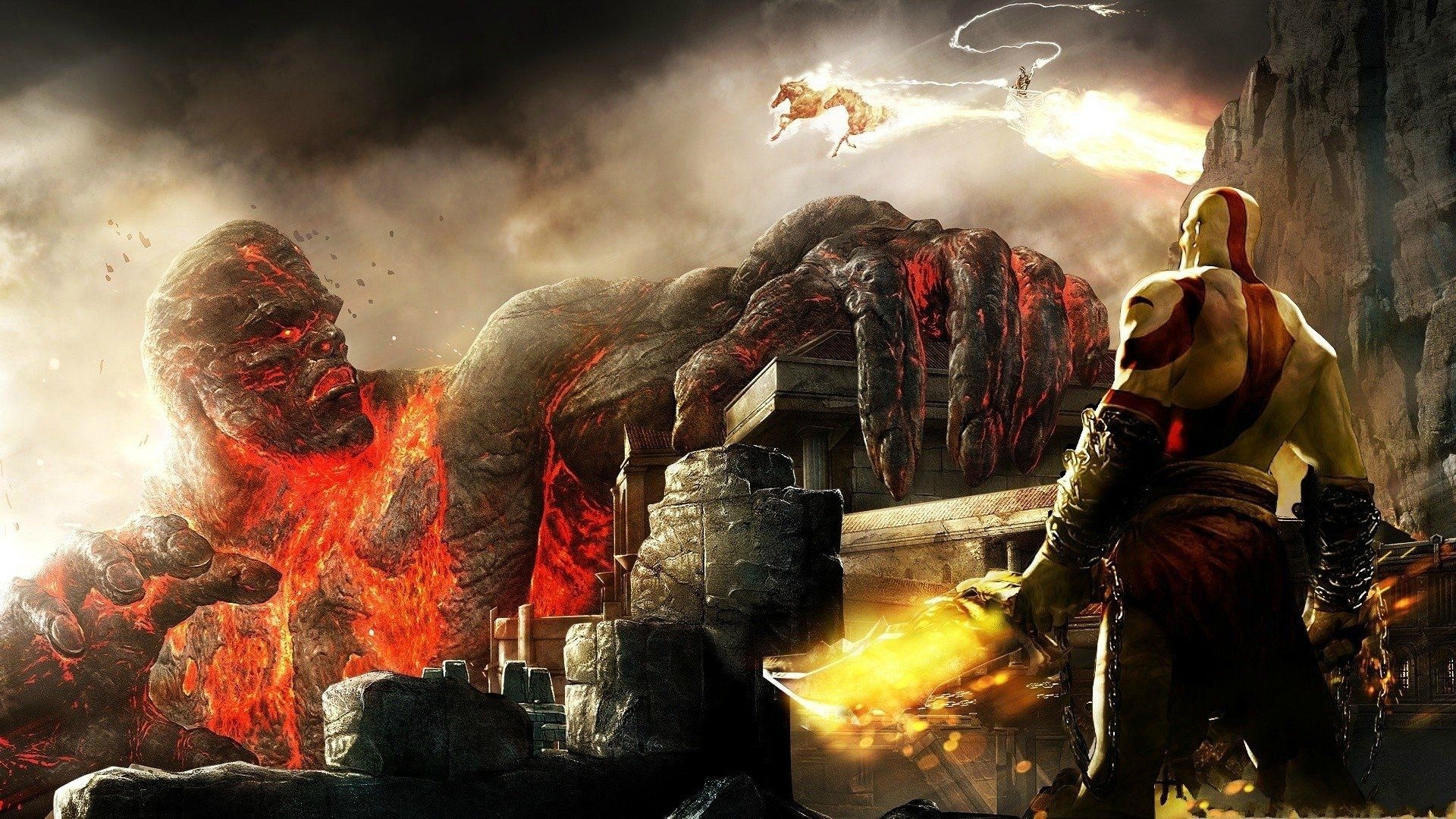Kratos contro creatura di lava, 1920x1080 Full HD 1080p, PC