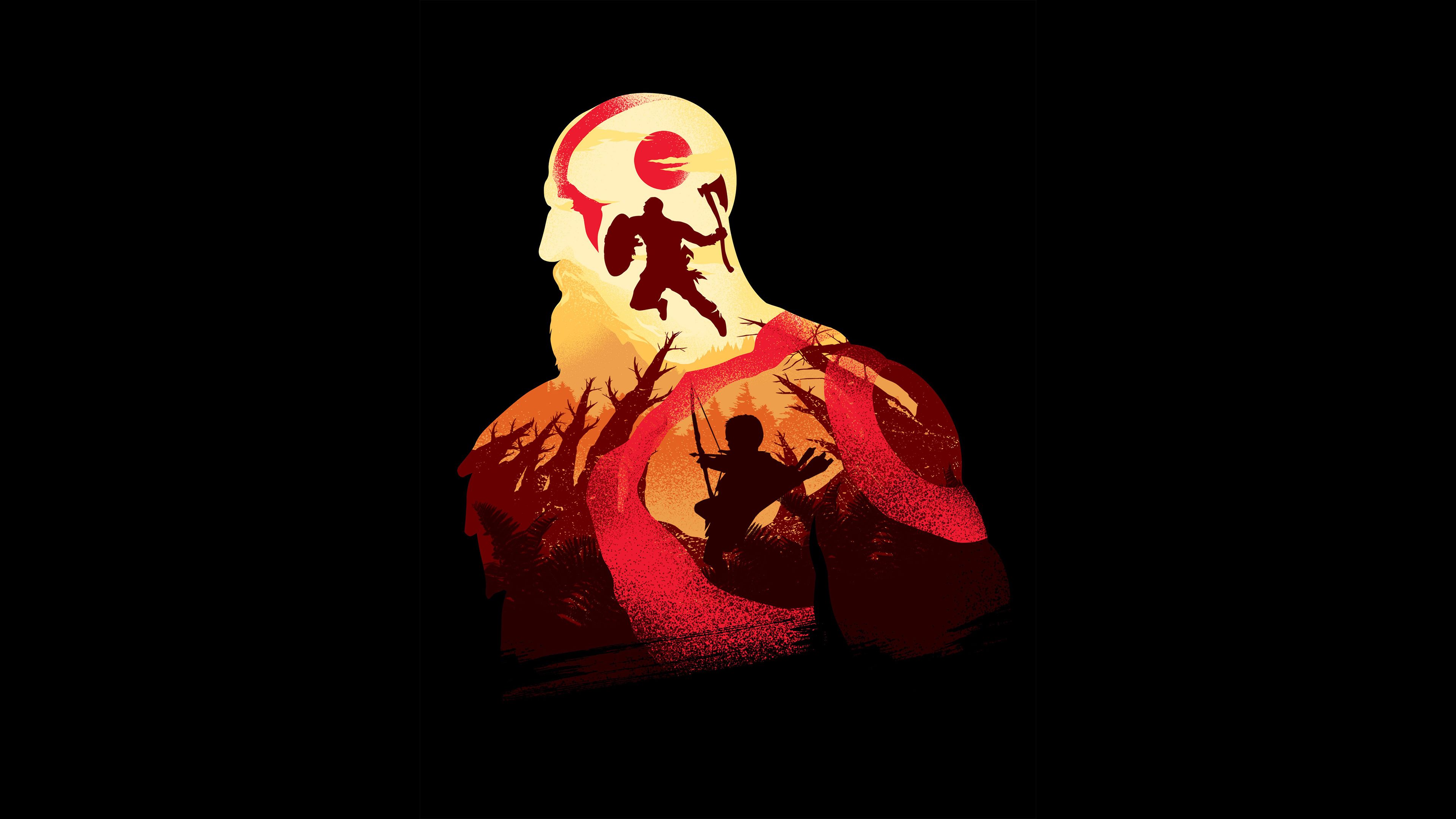 Kratos silhouette minimalista rosso, 3840x2160 Ultra HD, 4K TV