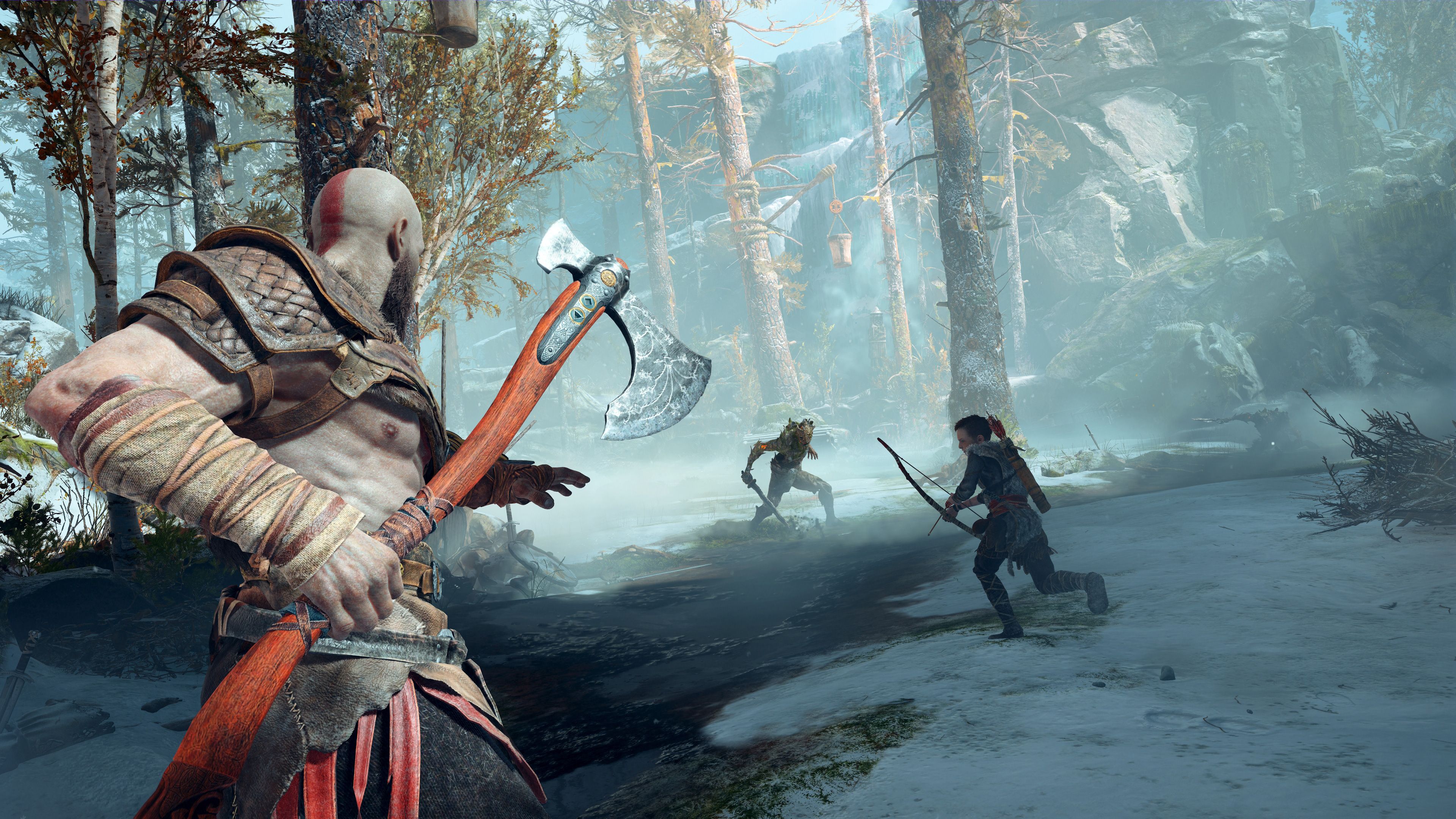 Kratos con ascia nella foresta, 3840x2160 4K, Desktop 4K