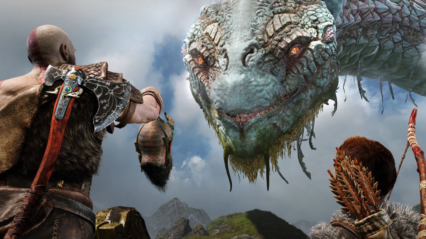 Kratos e figlio contro serpente mondiale, 1366x768 HD, Desktop
