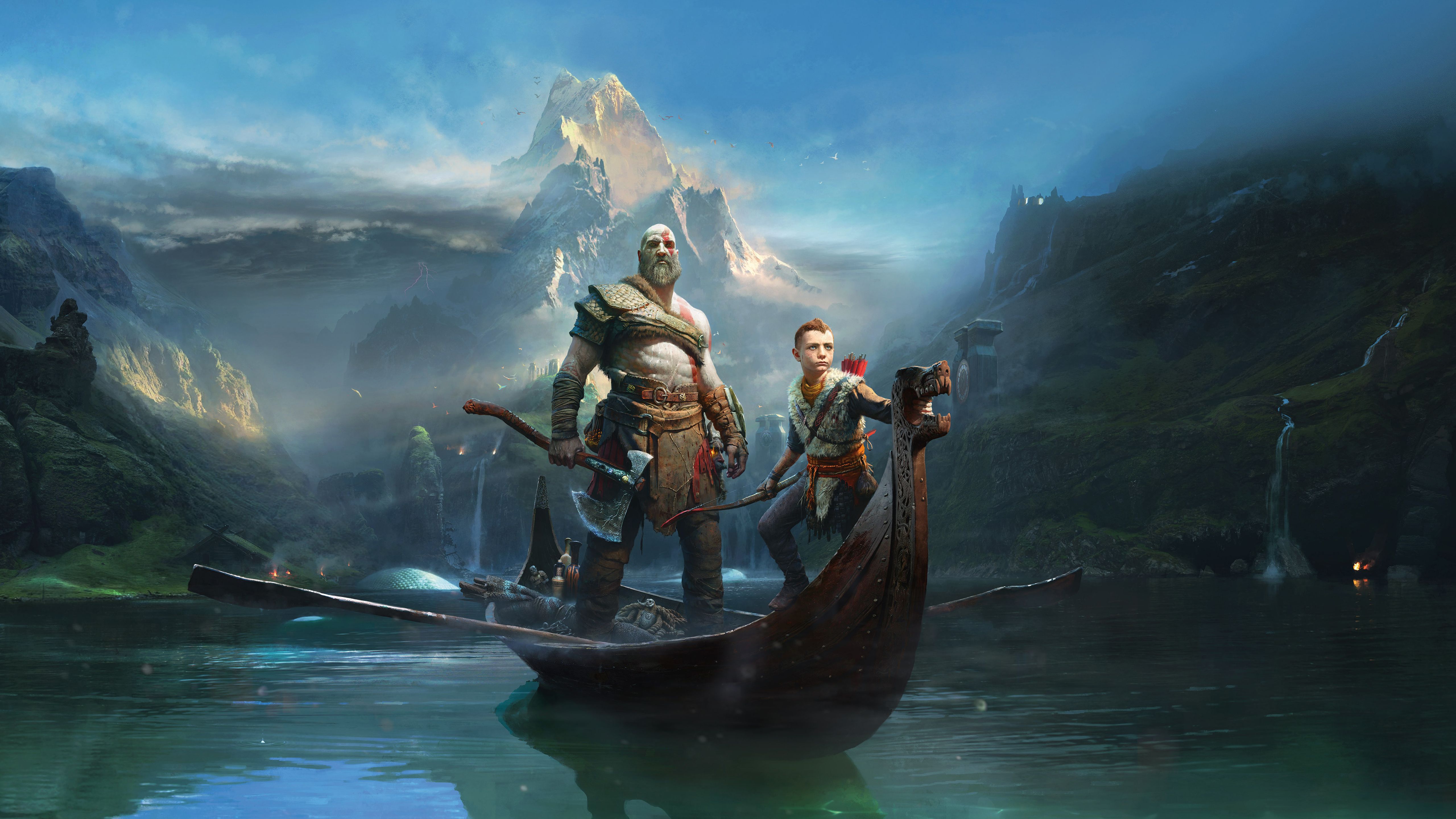 Kratos e Atreus in barca, 5120x2880 4K Ultra HD, Monitor 4K