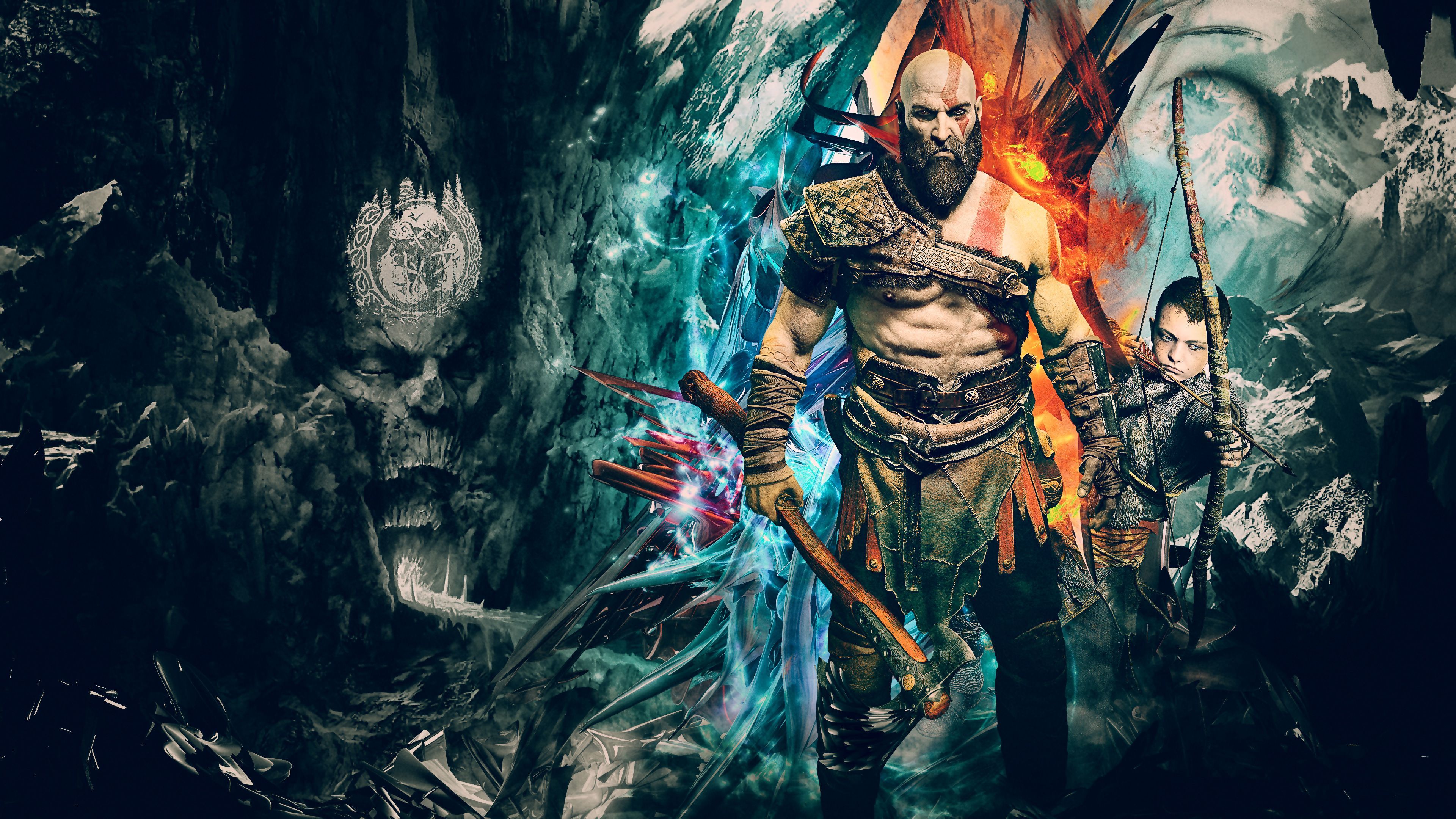 Kratos God of War artwork, 3840x2160 UHD, Monitor 4K