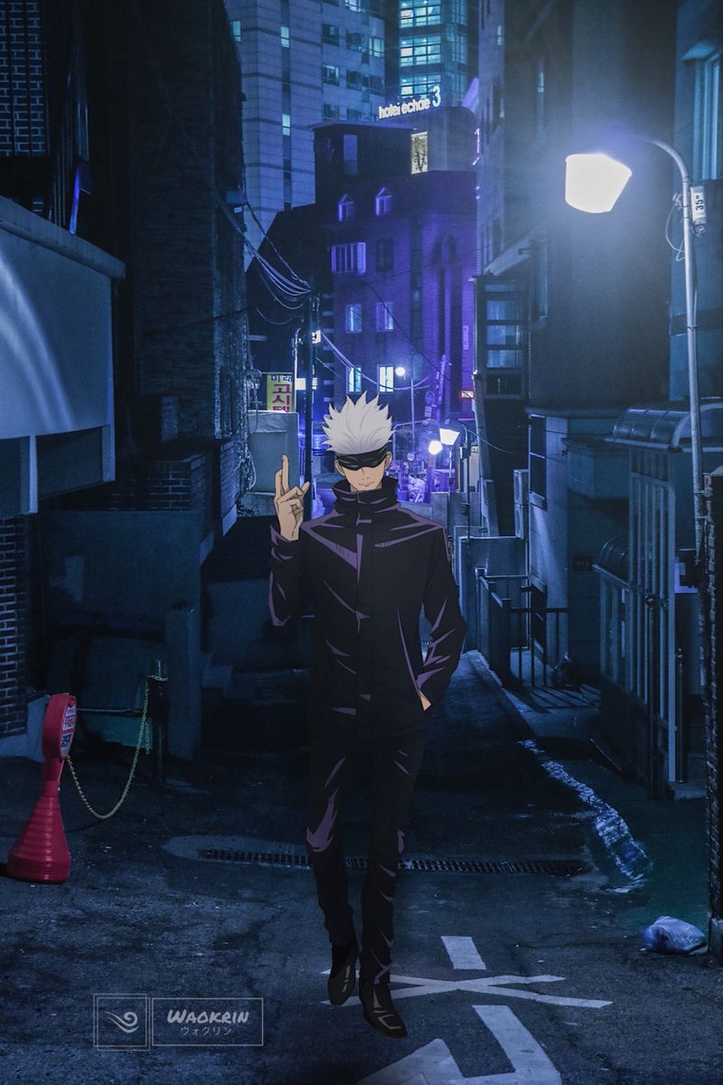 Gojo Satoru, vicolo notturno, 800x1200 Full HD Verticale, iPhone