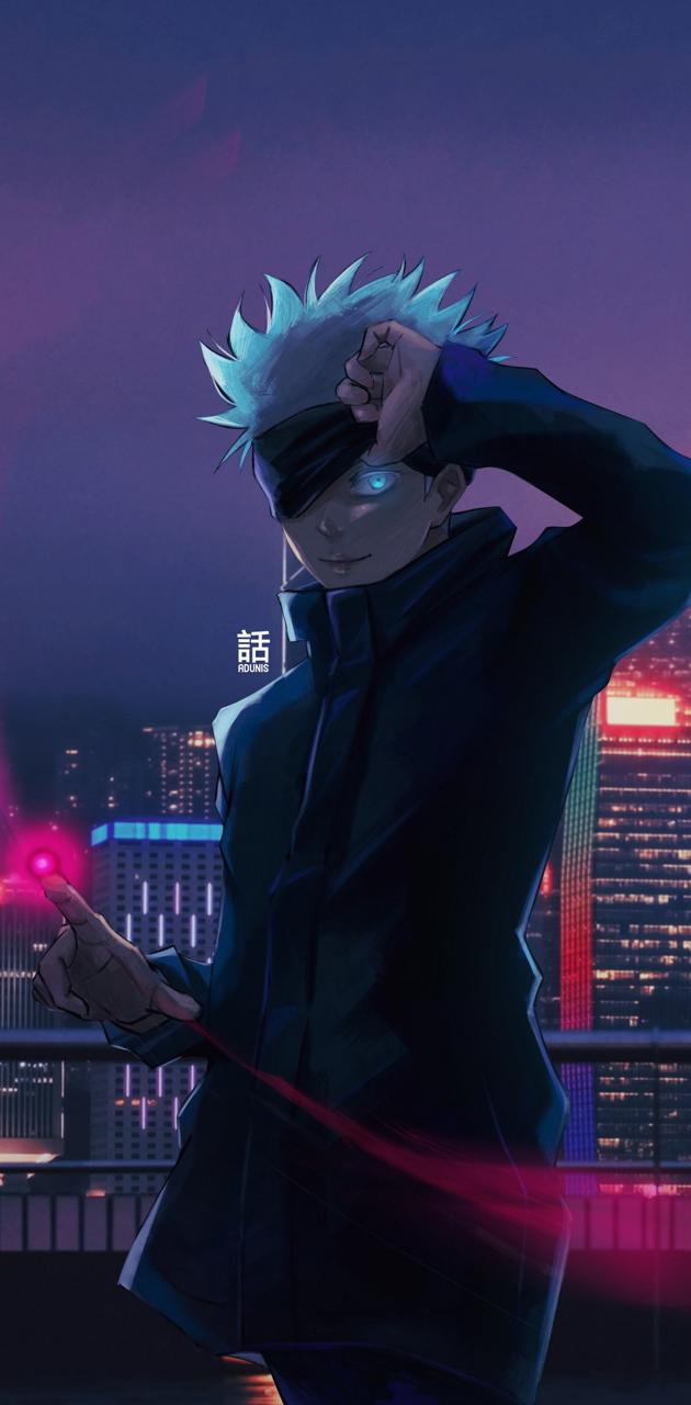 Gojo Satoru città notturna, 630x1280 Full HD Verticale, Smartphone