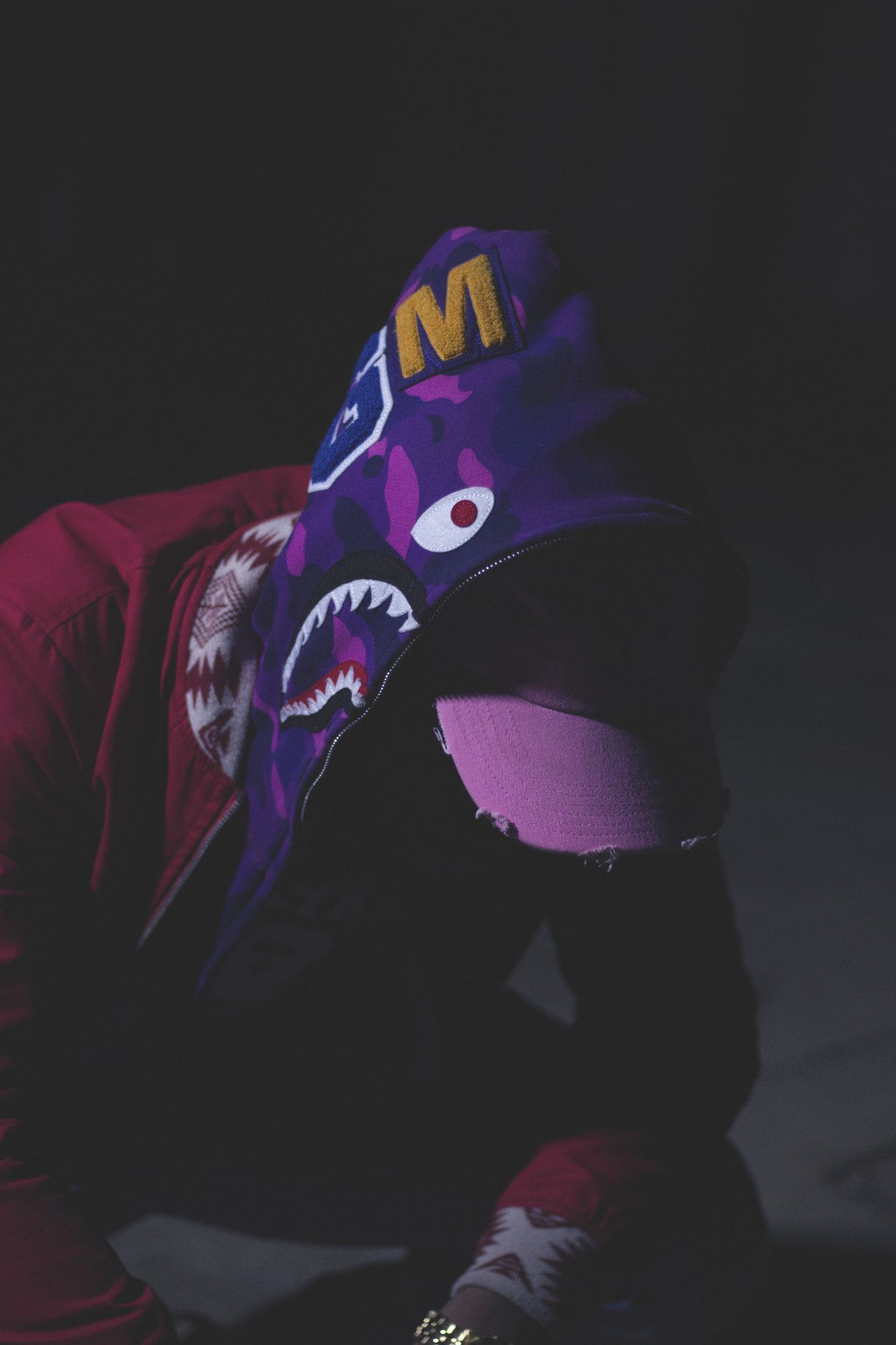 Cappuccio BAPE shark camo viola, 1280x1920 Verticale, Mobile