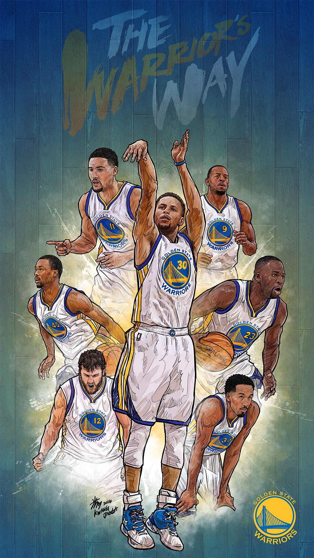 Golden State Warriors giocatori illustrati, 1080x1920 Verticale, Telefono
