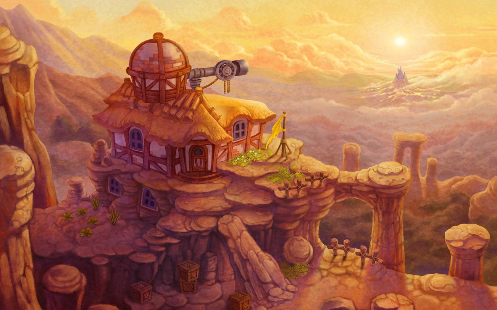 Golden Sun casa su rocce, 1680x1050 HD Ready, Desktop
