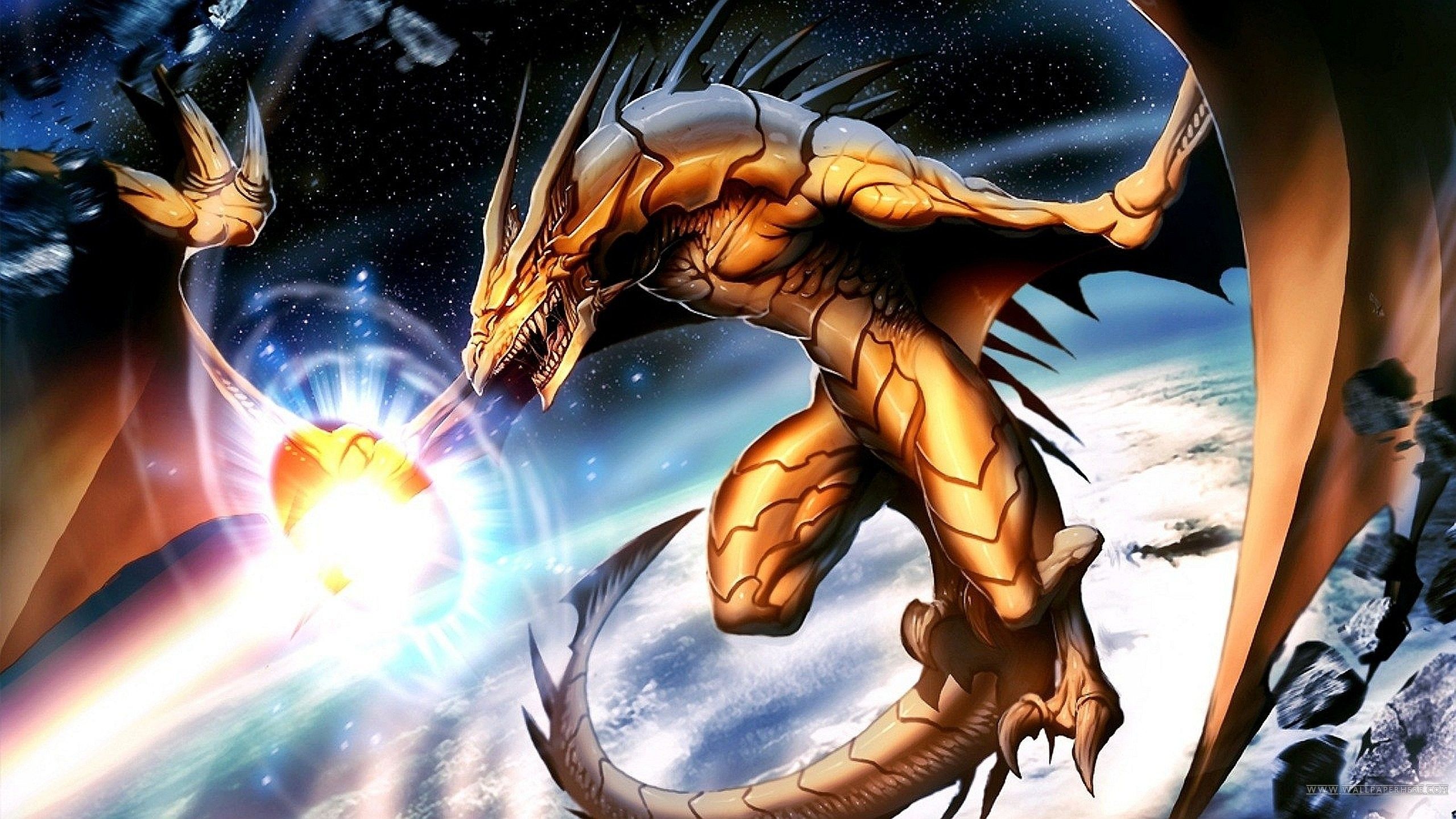 Drago dorato spaziale sole, 2560x1440 QHD, Laptop