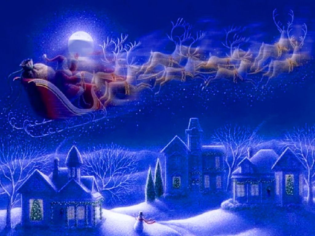 Babbo Natale slitta notte innevata, 1024x768 HD, PC Desktop