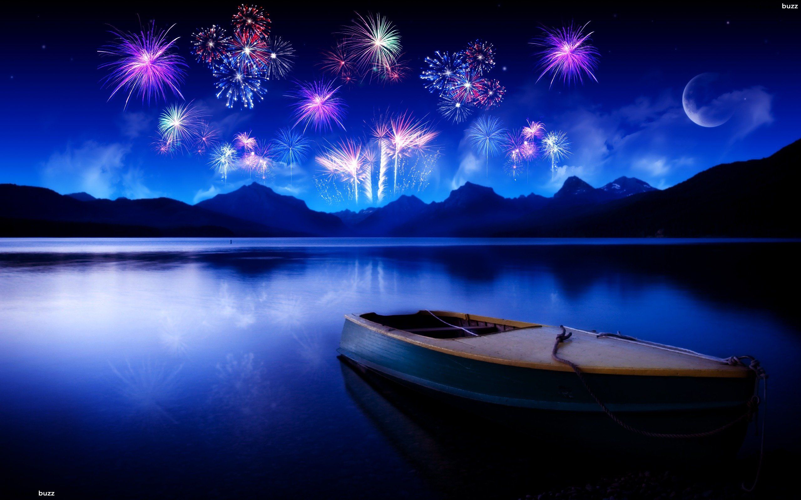 Barca fuochi artificio notte, 2560x1600 2K, Desktop