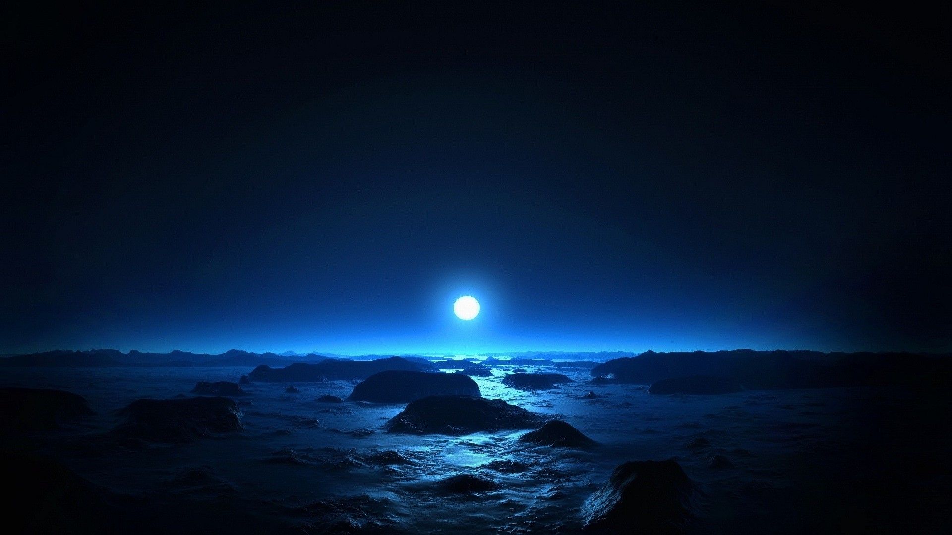 Luna su mare notturno blu, 1920x1080 1080p, Desktop