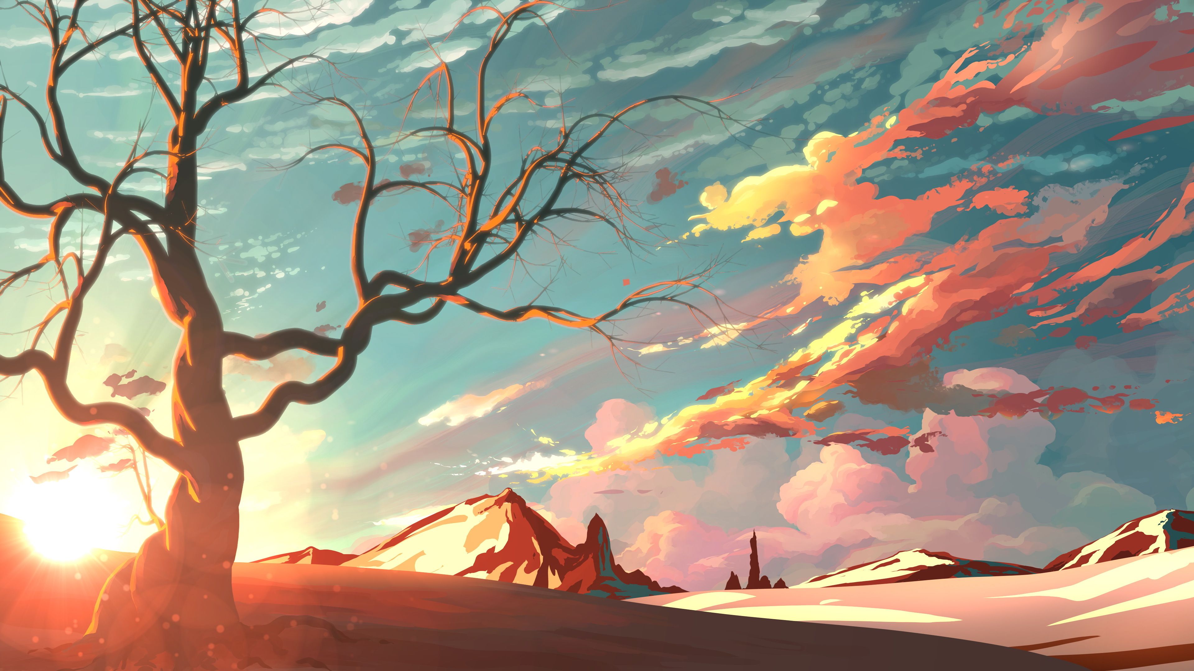 Deserto albero tramonto colorato, 3840x2160 Ultra HD, 4K TV