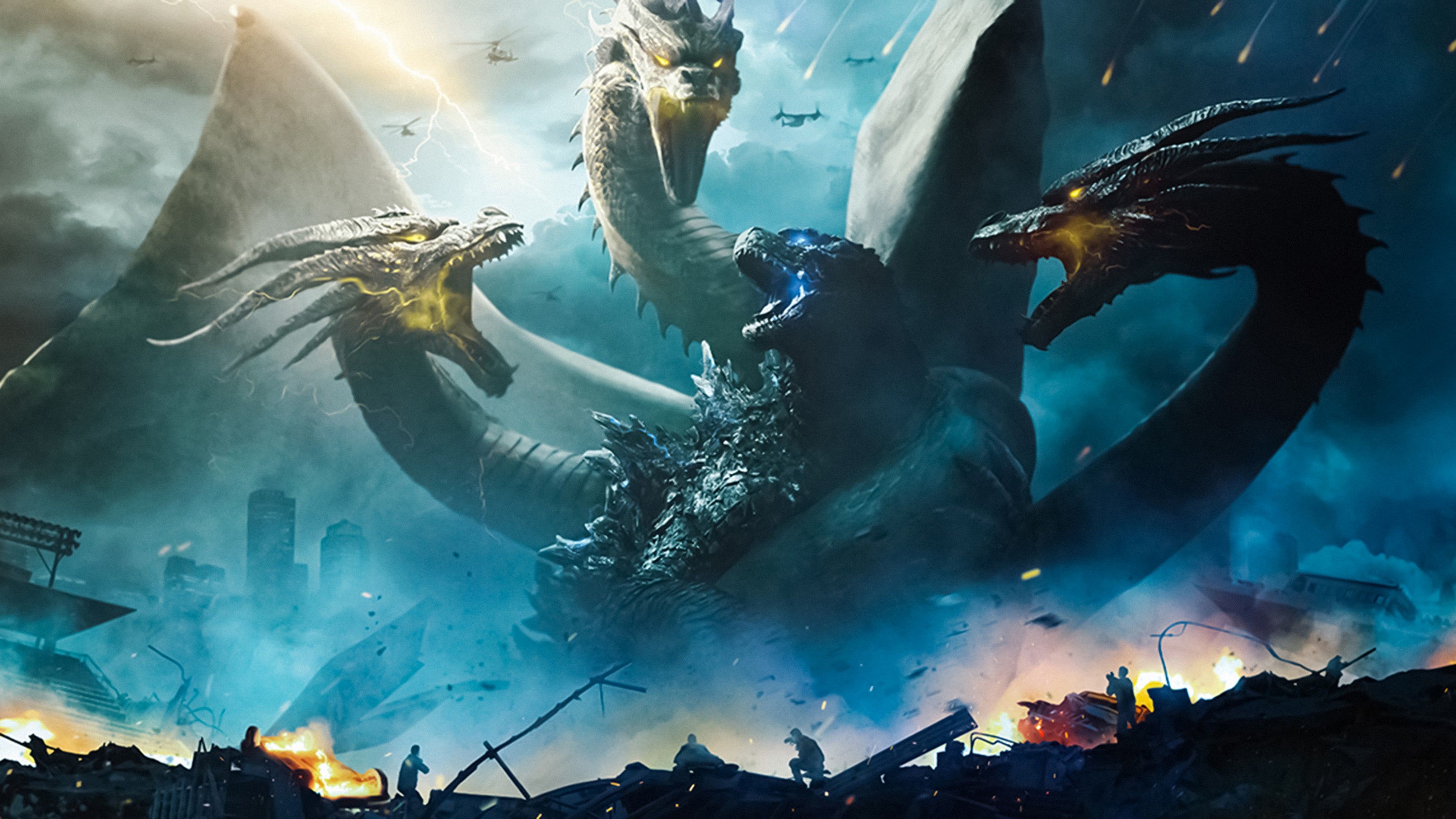 Godzilla vs King Ghidorah battaglia, 3840x2160 4K Ultra HD, Desktop