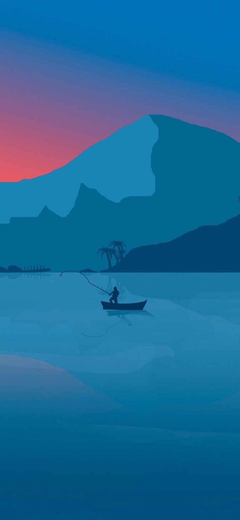 Pescatore su lago al tramonto, 768x1664 Verticale, Telefono