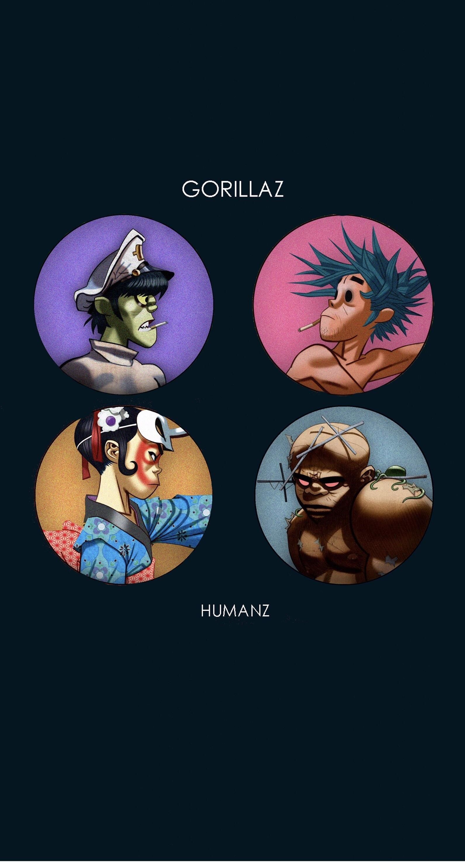Gorillaz personaggi cerchi colorati, 1591x2945 Full HD Verticale, iPhone Pro