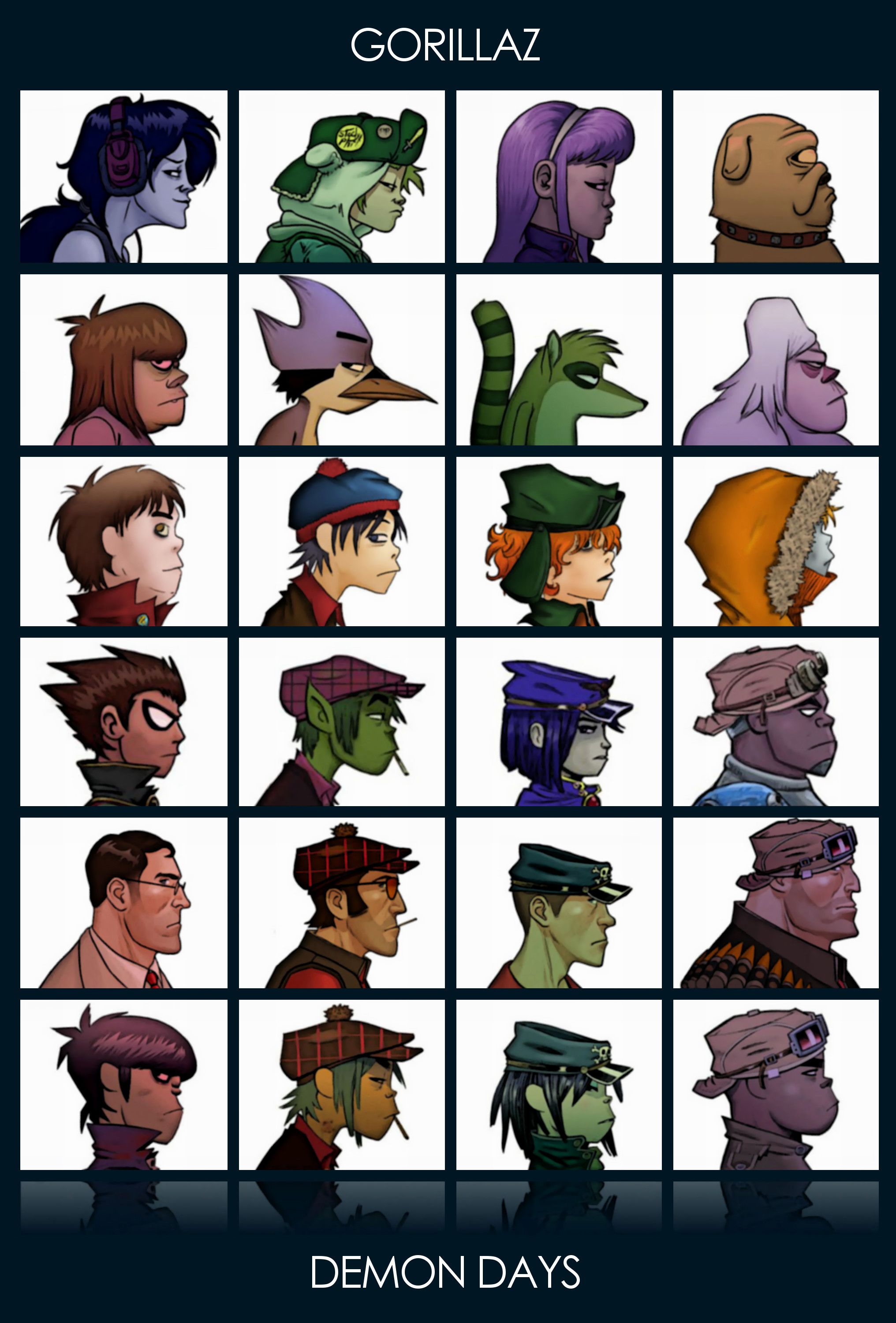 Gorillaz Demon Days personaggi griglia, 2032x3000 Full HD Verticale, iPhone Plus