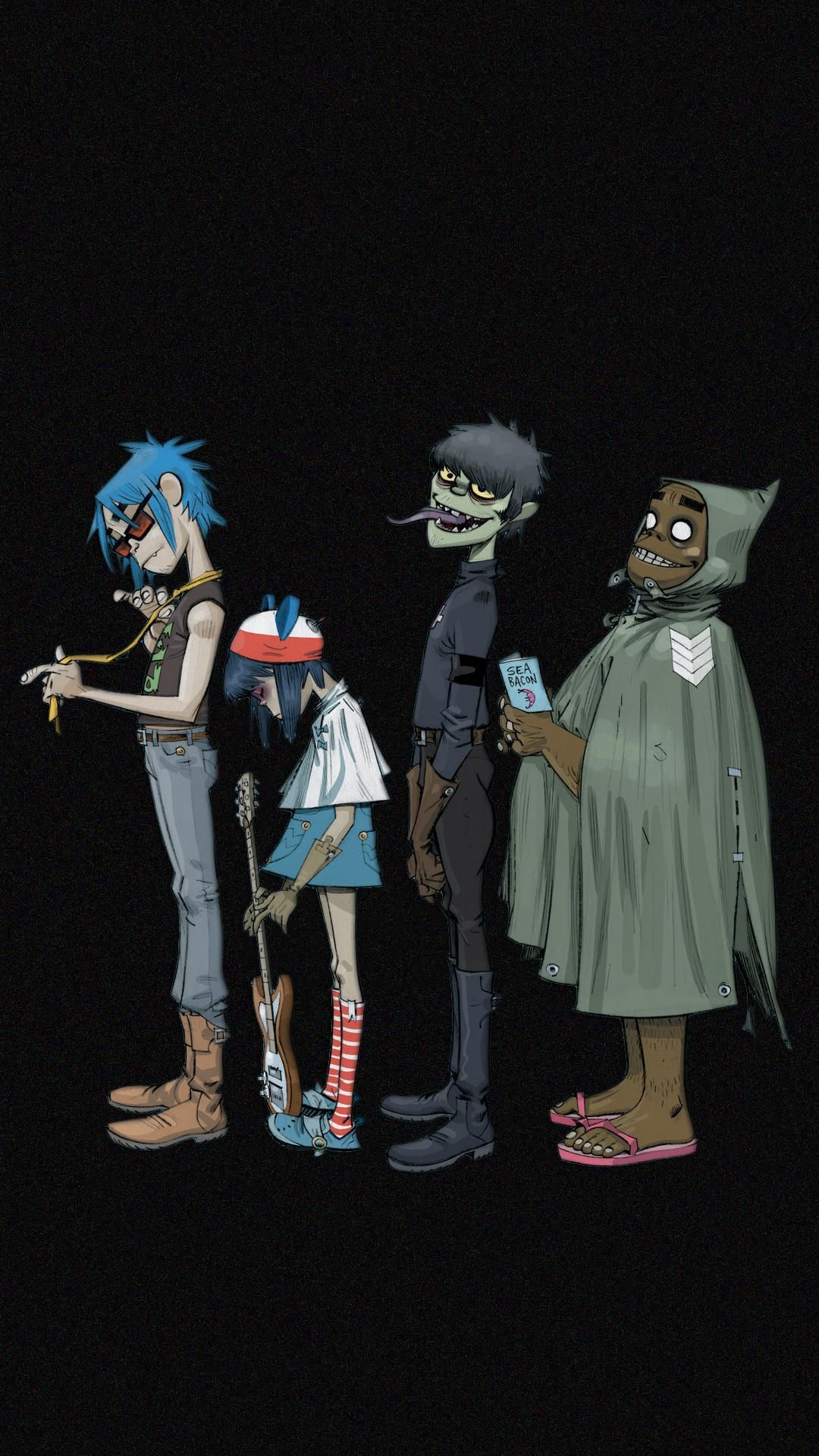 Gorillaz personaggi sfondo nero, 1080x1920 Verticale, iPhone