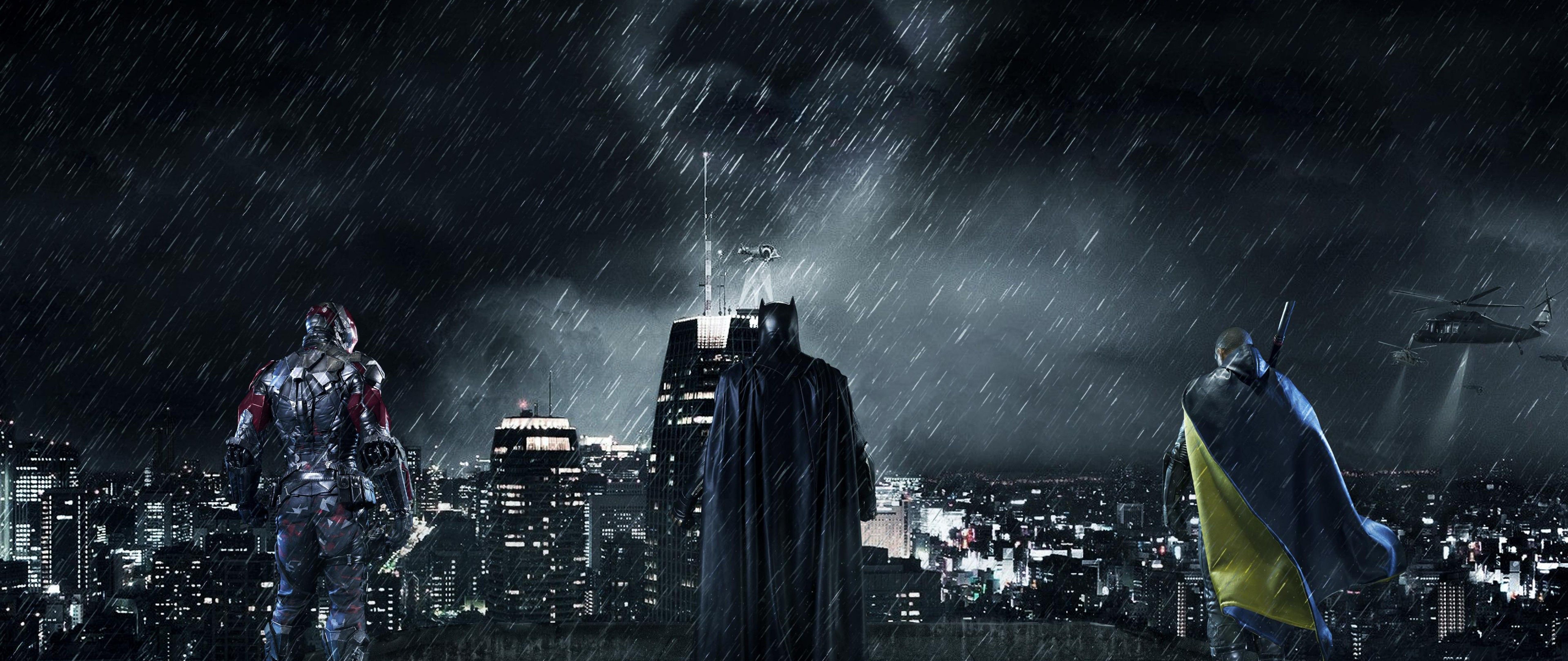 Batman skyline Gotham City notte, 5120x2160 Panoramico, Dual Screen