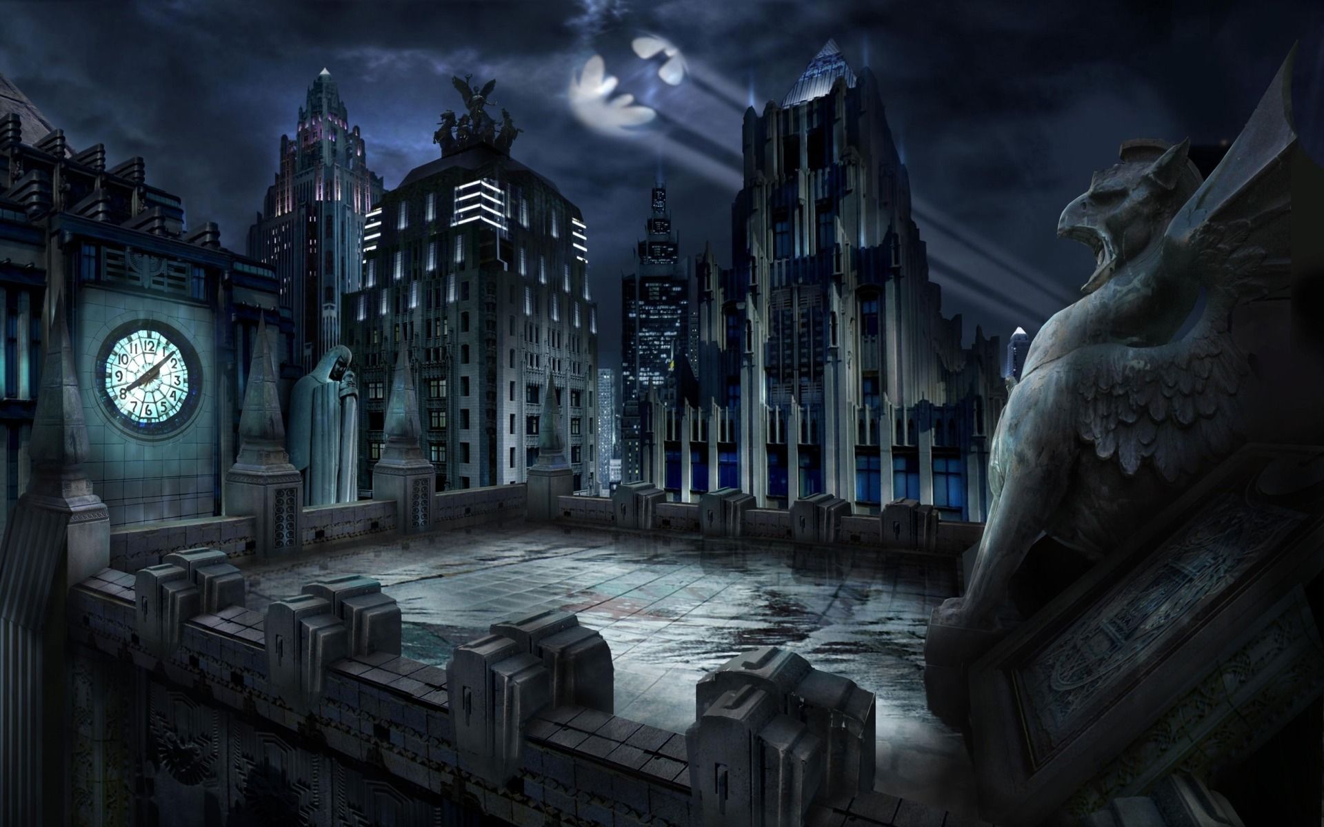 Gotham City notturna con gargoyle, 1920x1200 Full HD+ WUXGA, Desktop