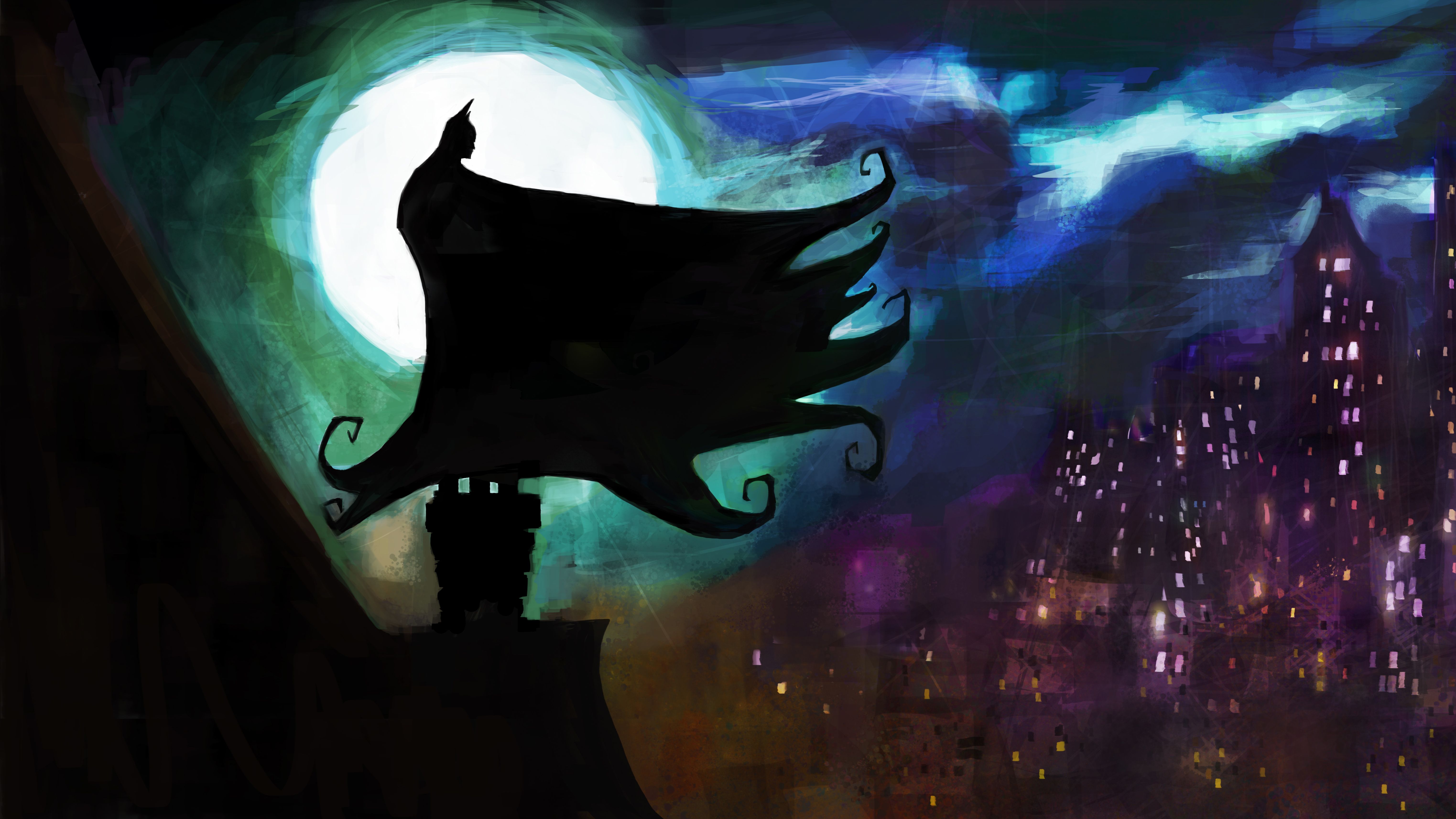 Batman silhouette Gotham City, 6092x3427 UHD, PC 4K
