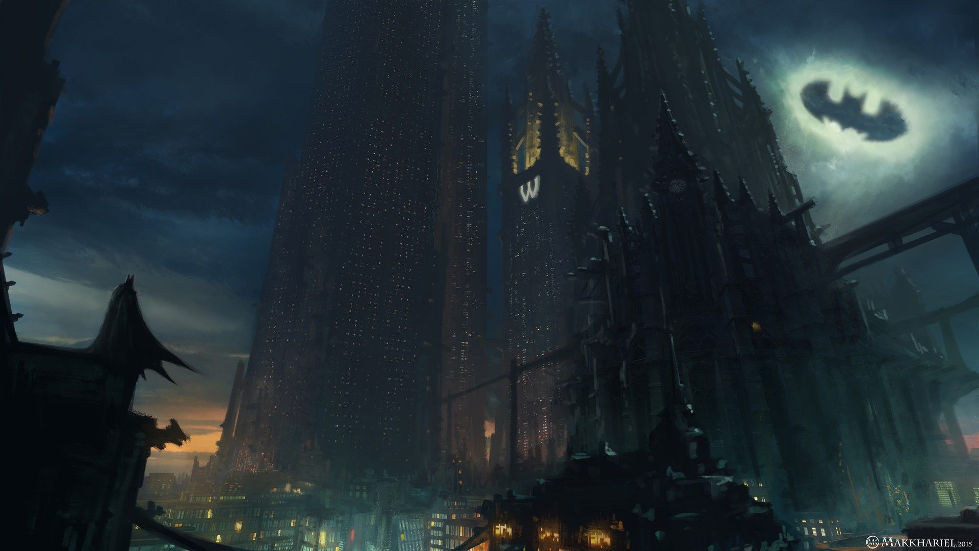 Batman Gotham City skyline notturno, 1920x1080 Full HD 1080p, Laptop