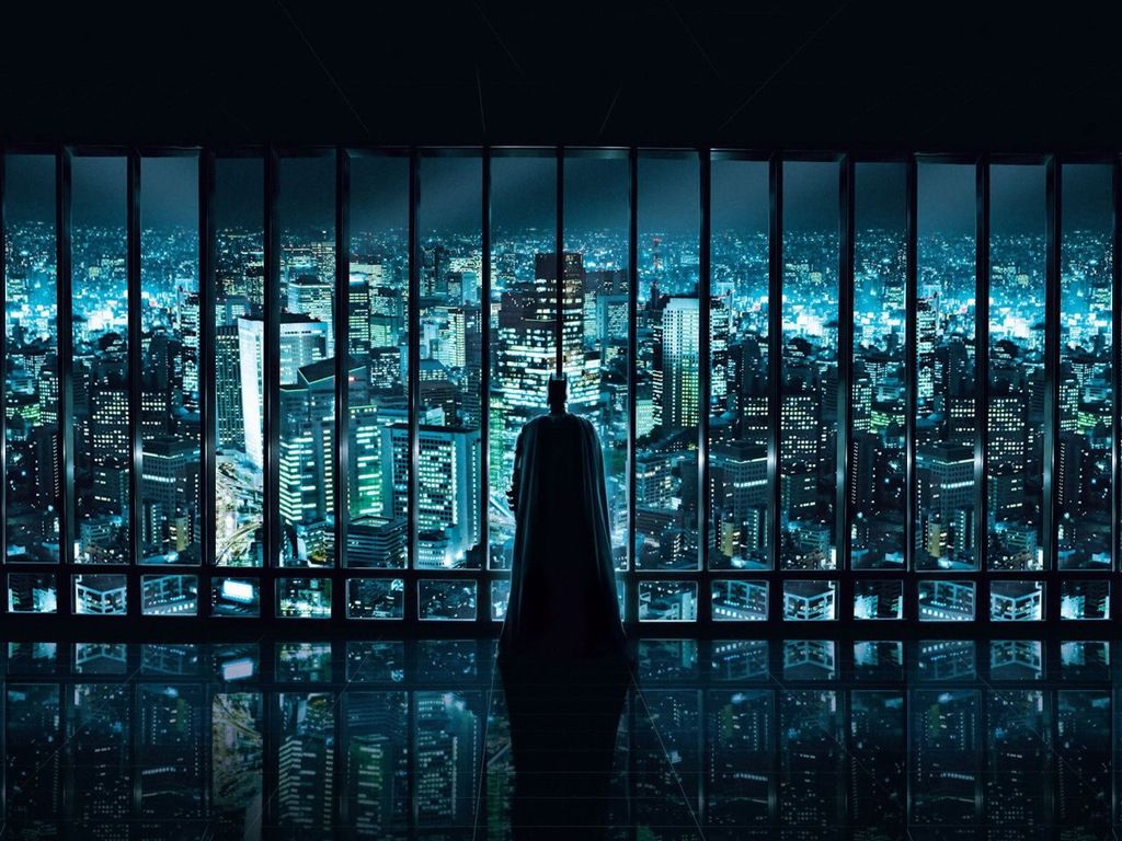 Batman silhouette Gotham City notturna, 1024x768 HD, Desktop