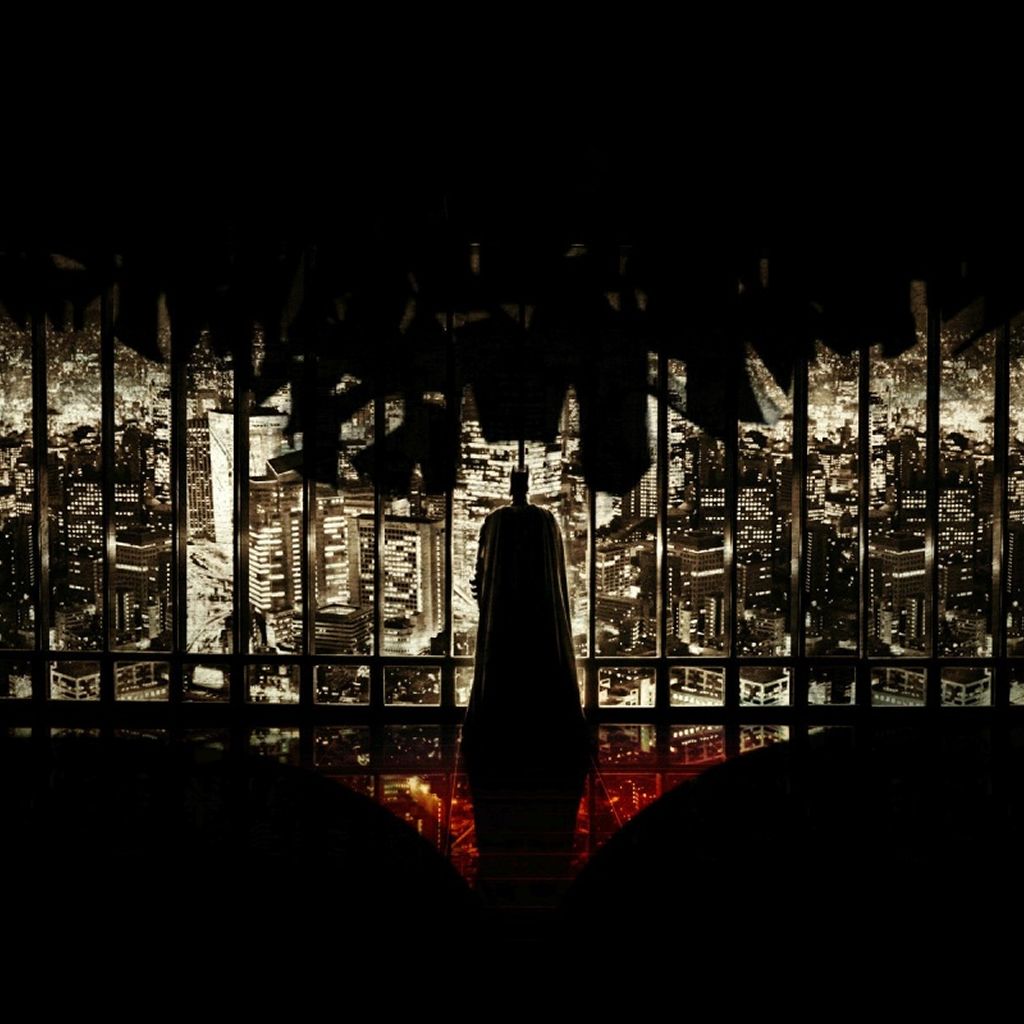 Batman silhouette città notturna, Gotham, 1024x1024 HD, Desktop
