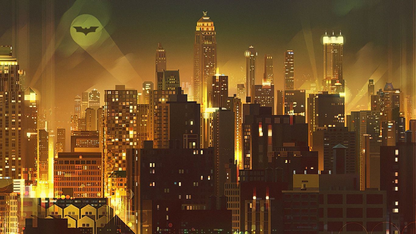Skyline Gotham City notturna, 1366x768 720p, PC