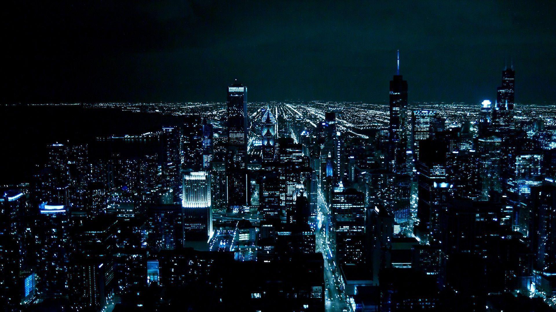 Skyline città notturna blu, 1920x1080 Full HD, Desktop