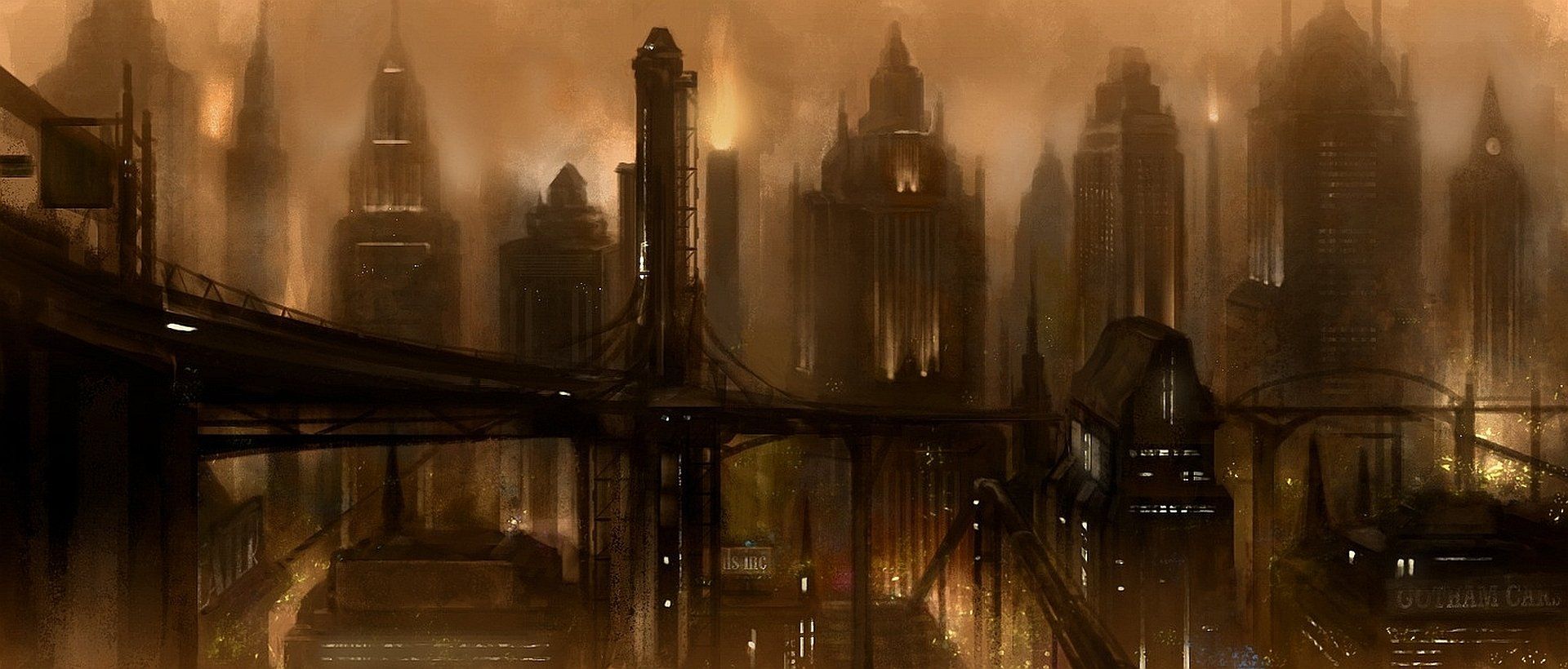 Skyline città Gotham notturna, 1920x820 Ultrawide, Dual Monitor