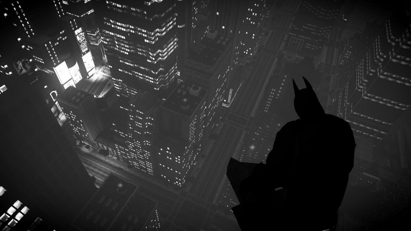 Batman silhouette città notturna, Gotham, 1366x768 HD, Desktop