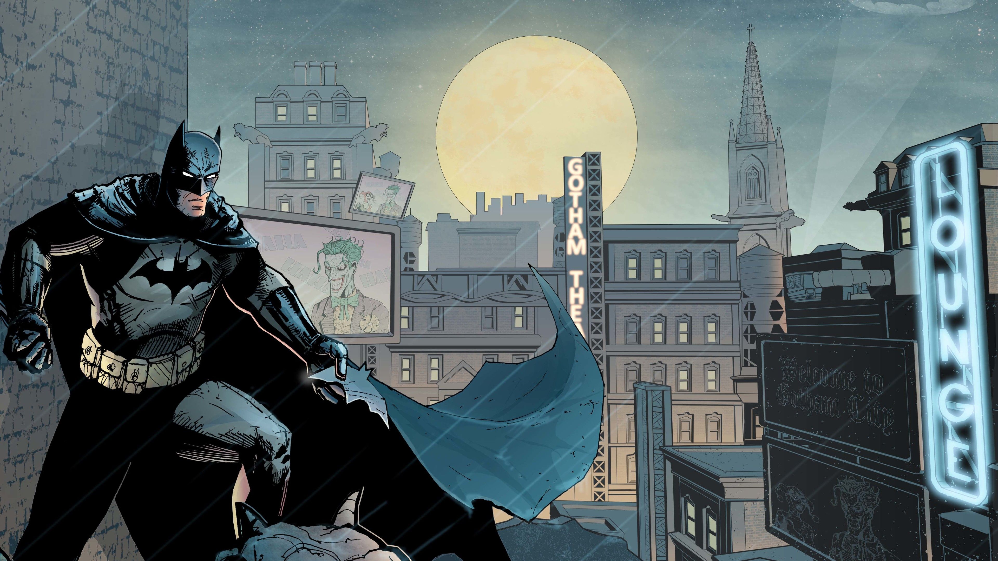 Batman su tetto Gotham, 3840x2160 Ultra HD, 4K TV