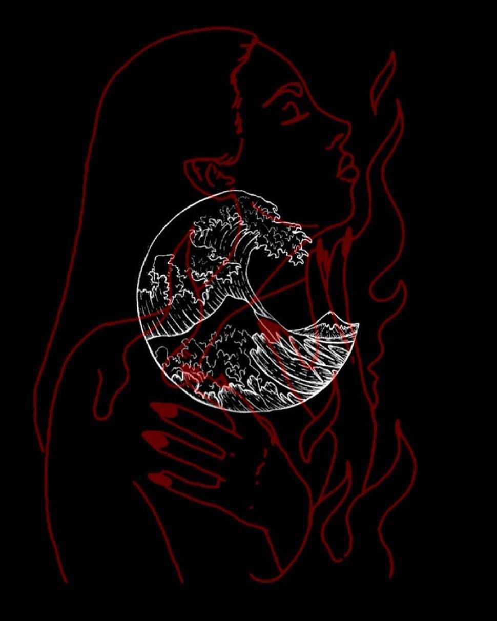 Silhouette donna con onda rossa, 970x1212 Verticale, Mobile