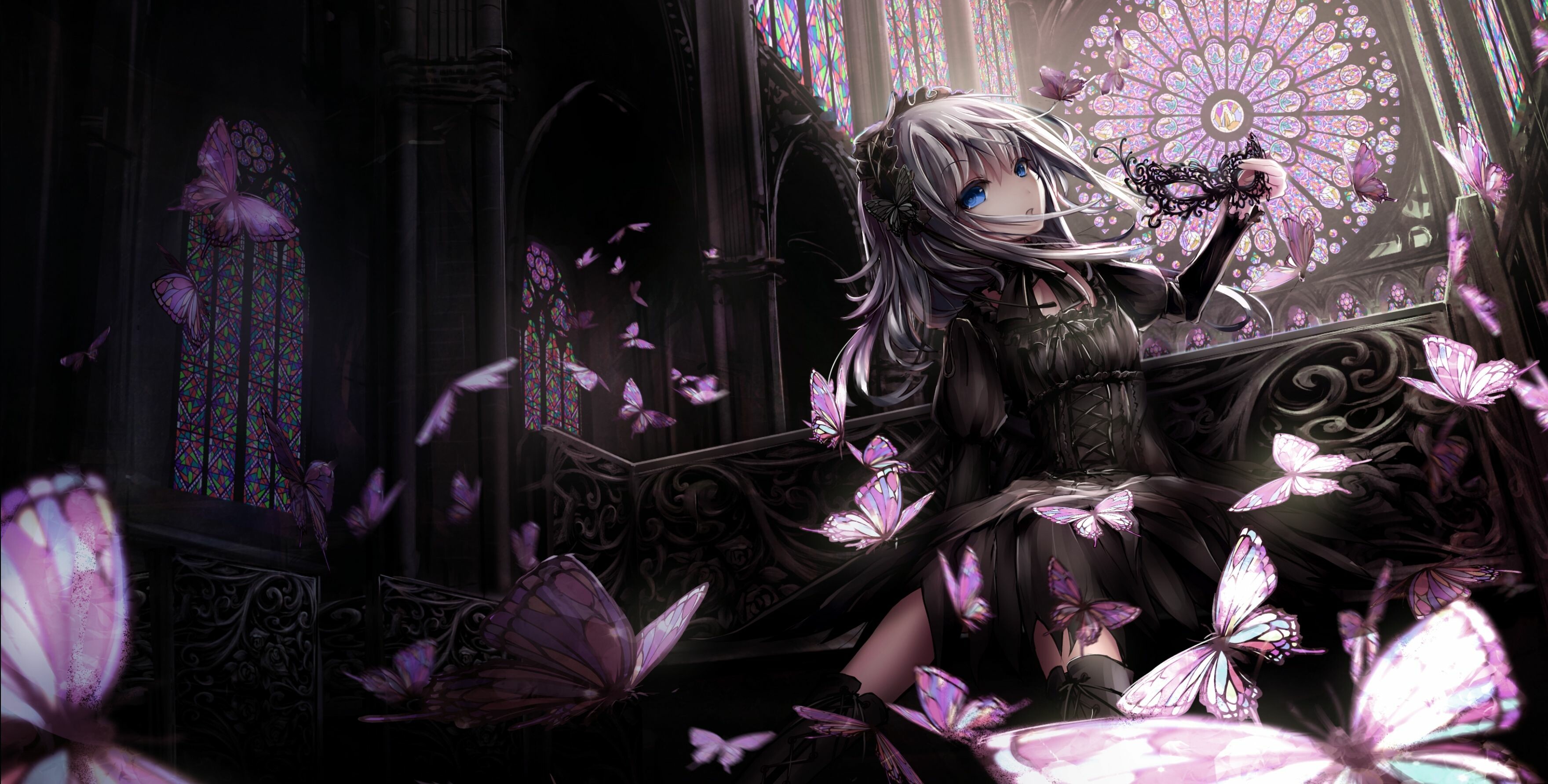 Ragazza gotica con farfalle, 3520x1784 WQXGA, Monitor Gaming