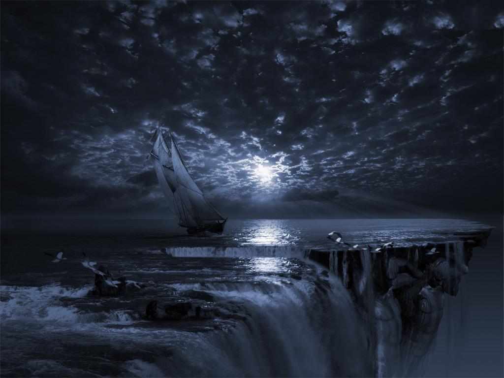 Nave in mare notturno oscuro, 1024x768 HD, HP Laptop