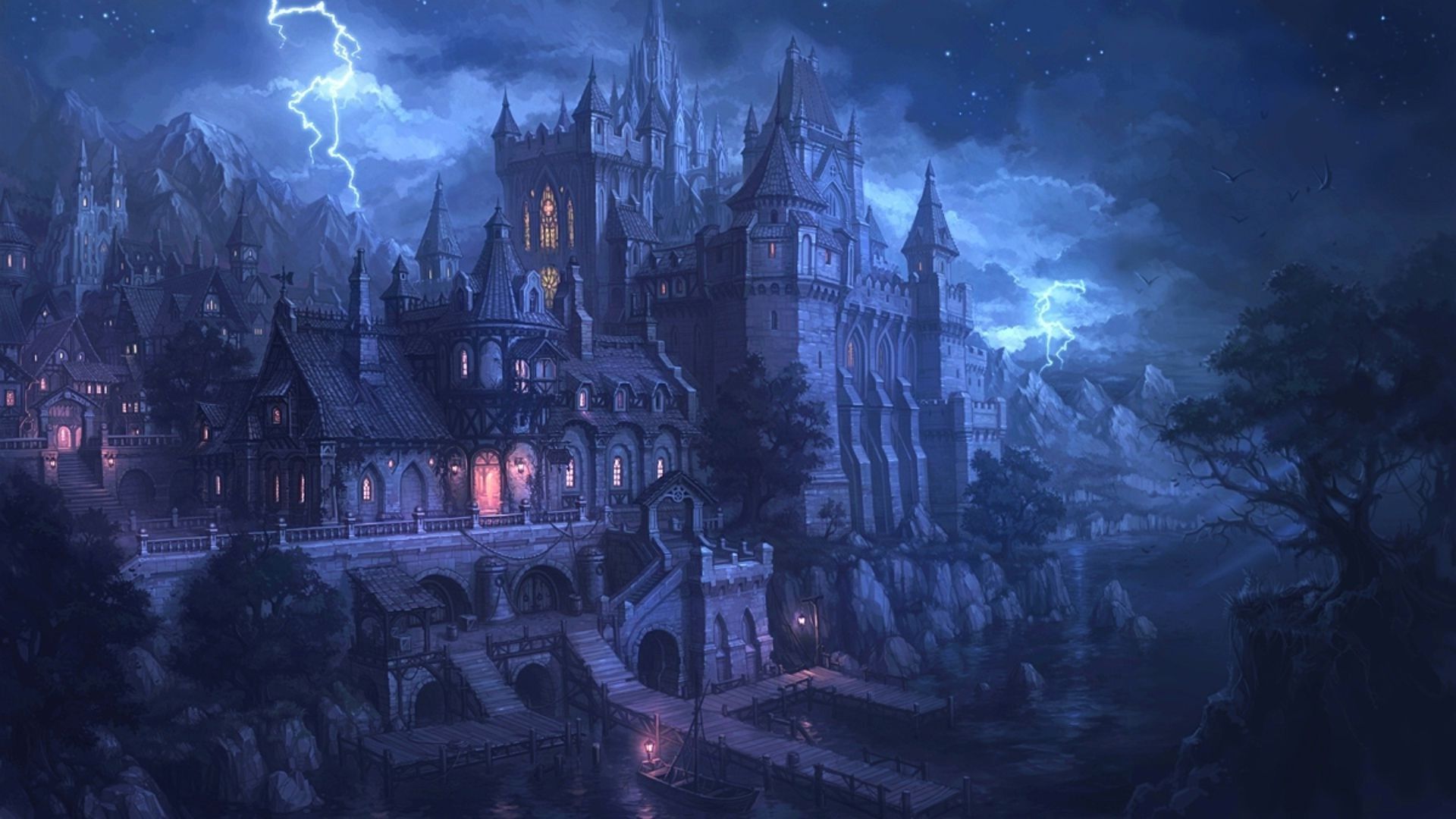 Castello gotico notturno con fulmini, 1920x1080 Full HD, Lenovo Legion