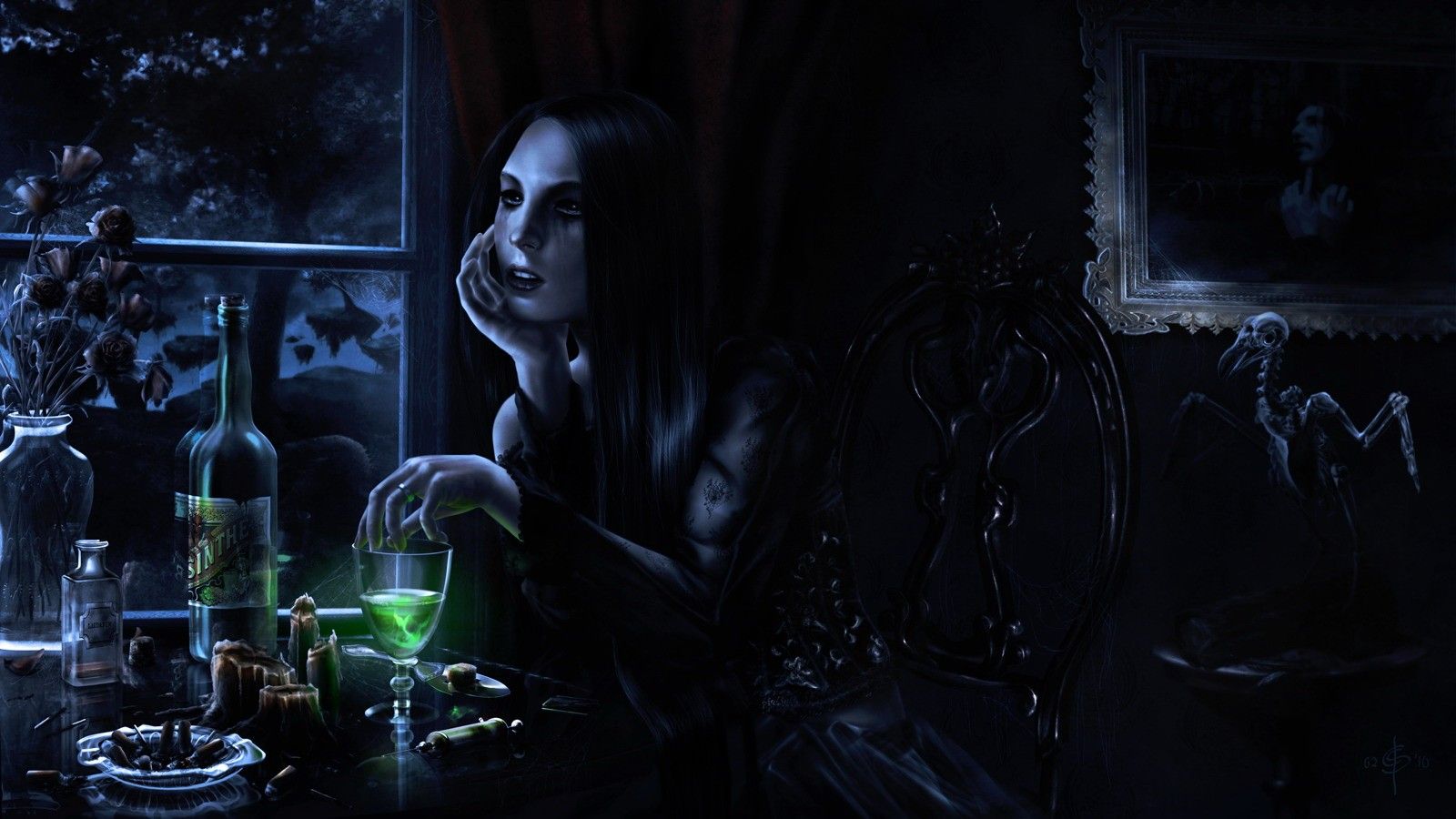Vampira gotica al tavolo notturno, 1600x900 900p, Notebook Gaming