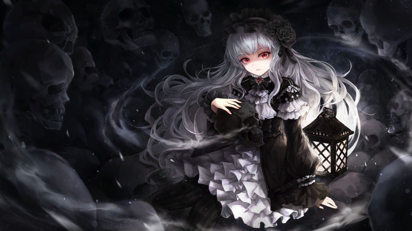 Ragazza gotica anime con teschi, 1366x768 720p, Ultrabook