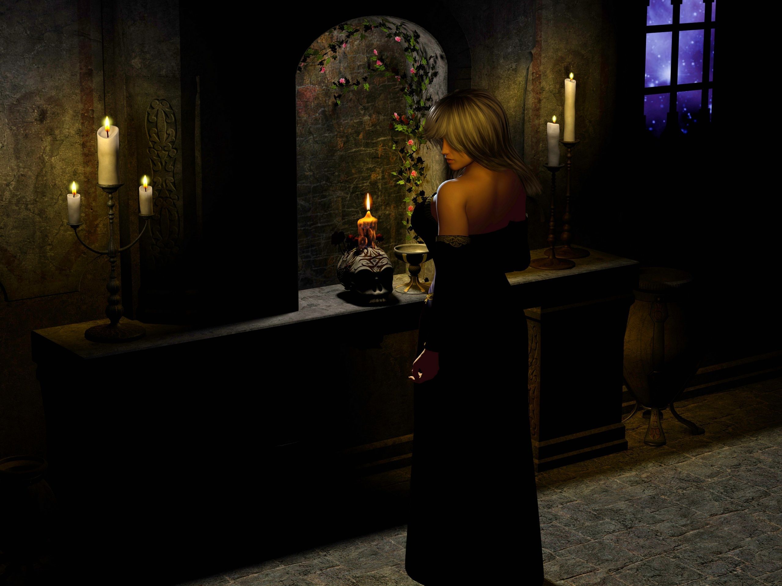 Ragazza gotica con candele, 2560x1920 2K+, Laptop
