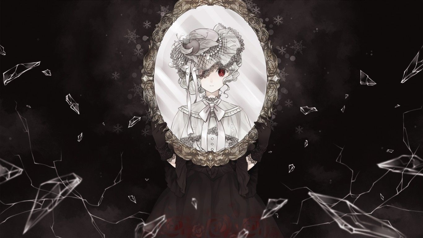 Ragazza anime gotica in specchio, 1366x768 720p, ROG Asus Laptop