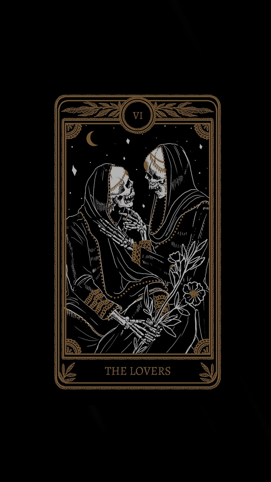 Carta tarocchi The Lovers scheletri, 1080x1920 Verticale, Mobile