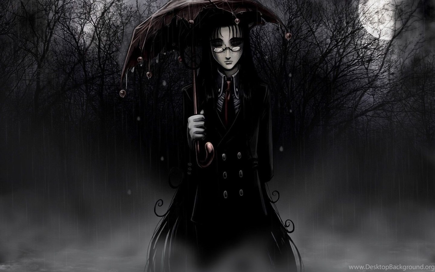 Ragazza gotica con ombrello, notte, 1440x900 720p, MacBook Air