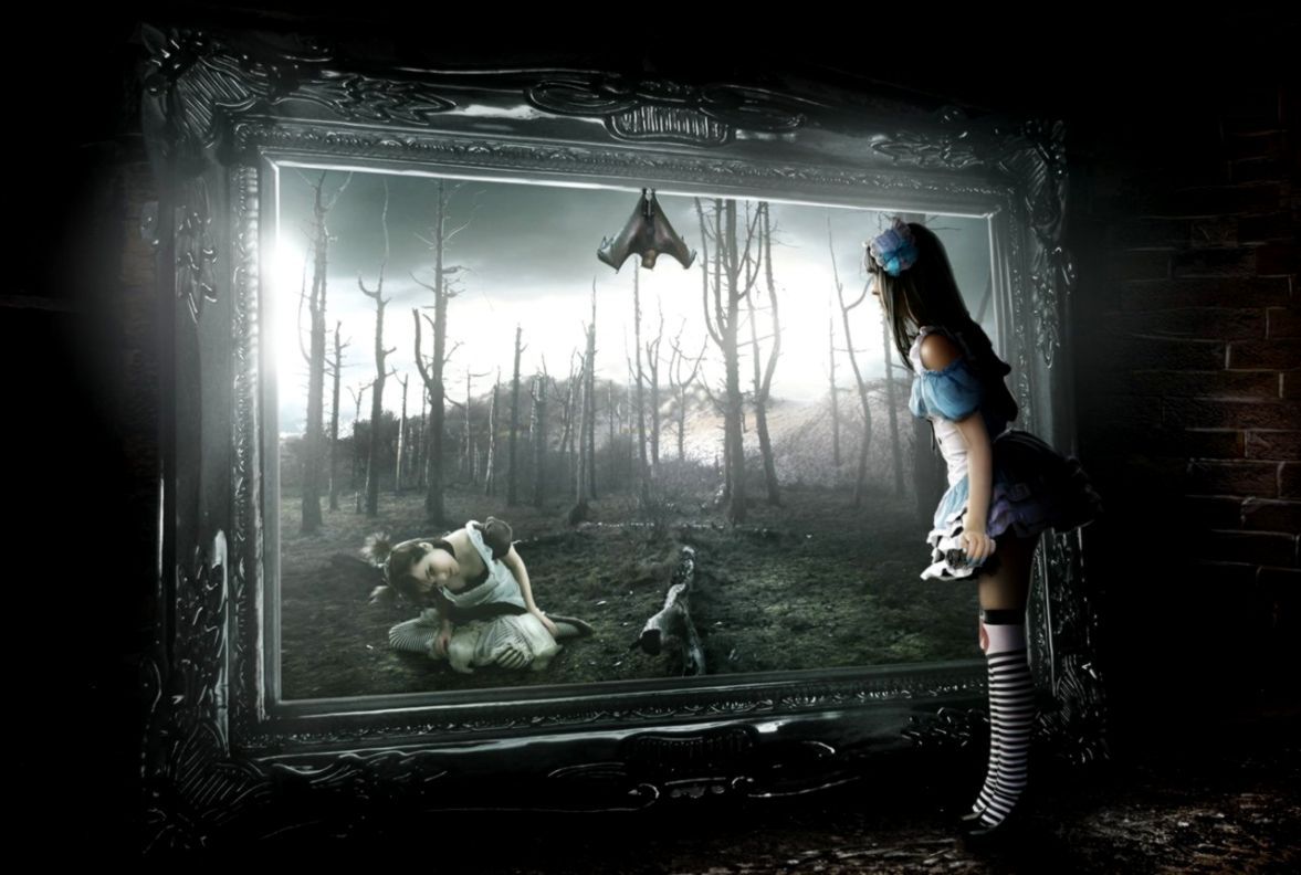 Ragazza gotica specchio scuro, 1177x792 HD, Desktop