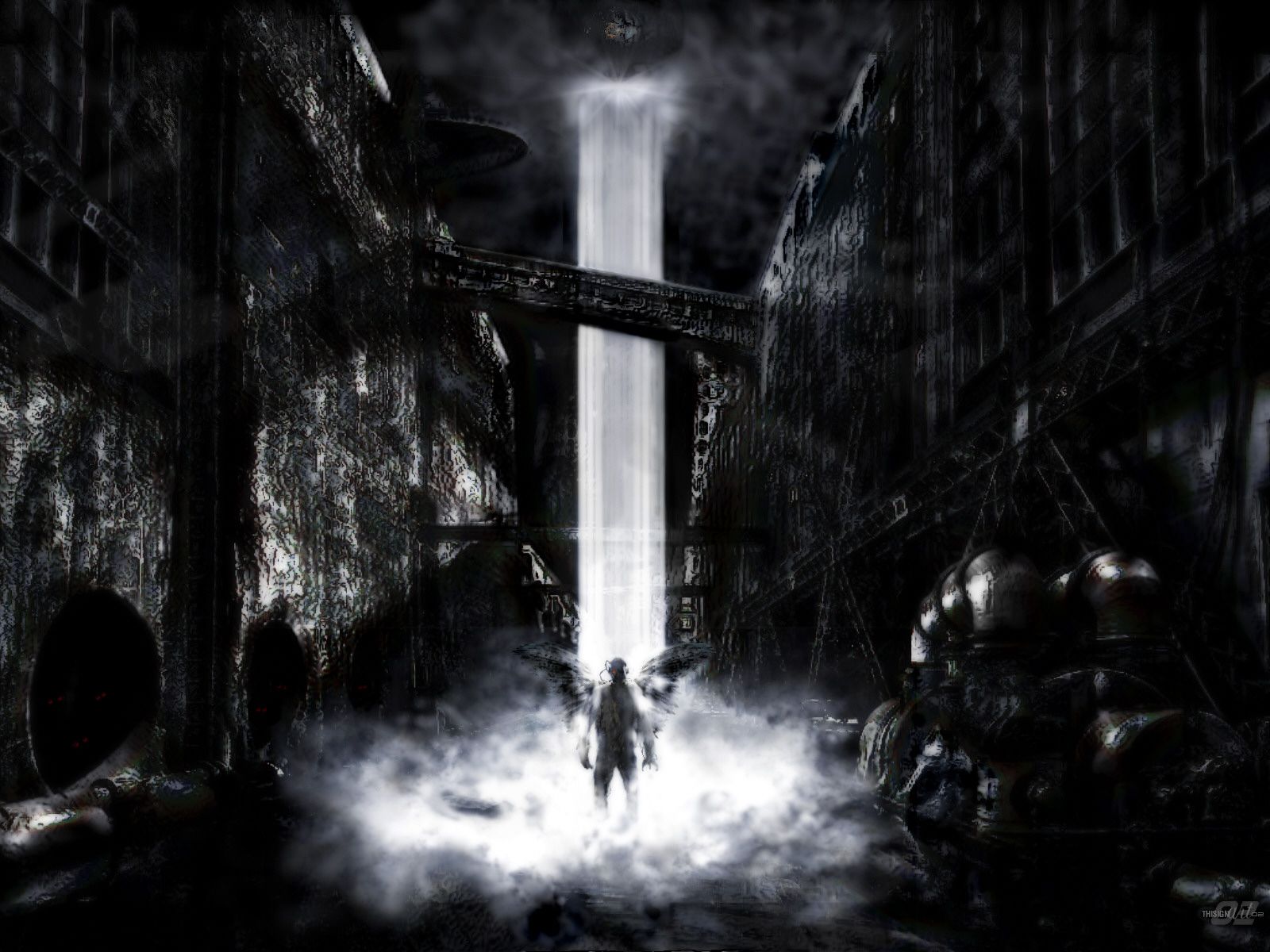 Figura in luce tra rovine scure, 1600x1200 900p, Laptop