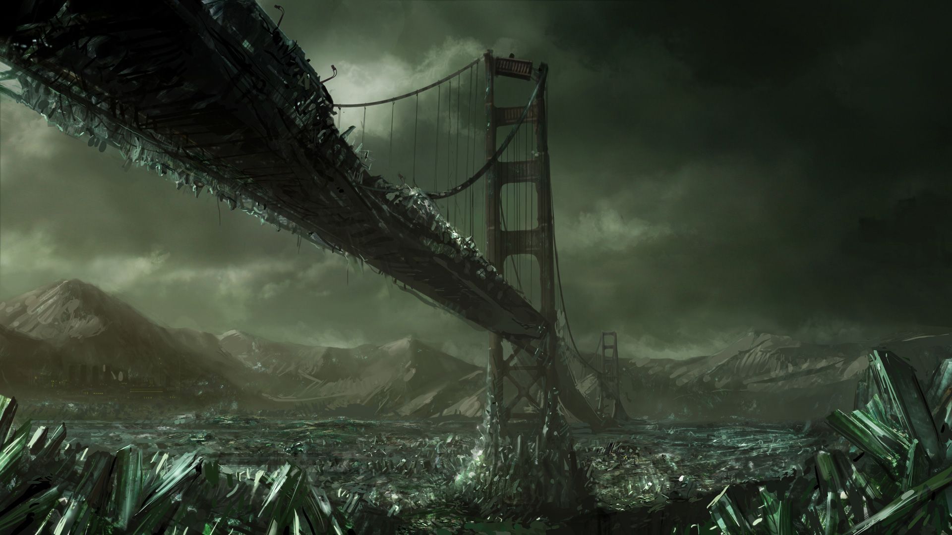 Ponte distrutto paesaggio post-apocalittico, 1920x1080 Full HD, Desktop