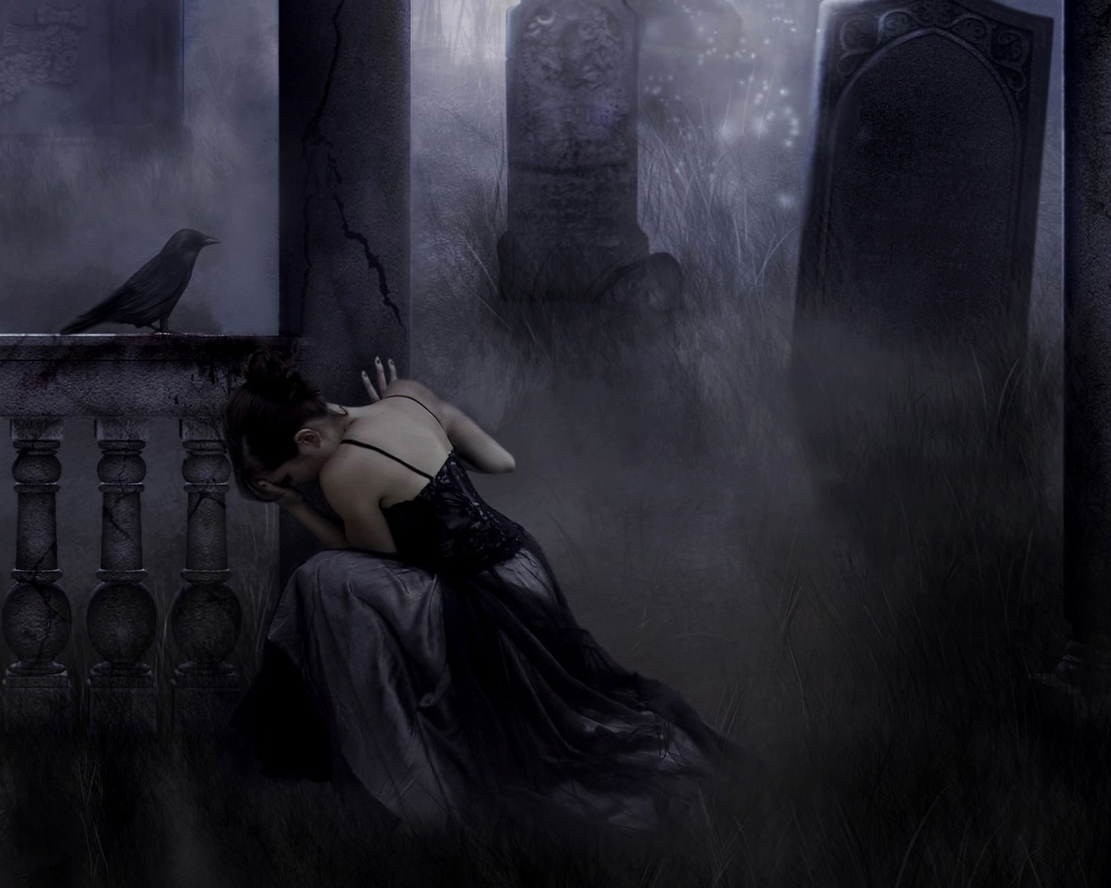 Donna gotica cimitero corvo, 1600x1280 900p, Desktop