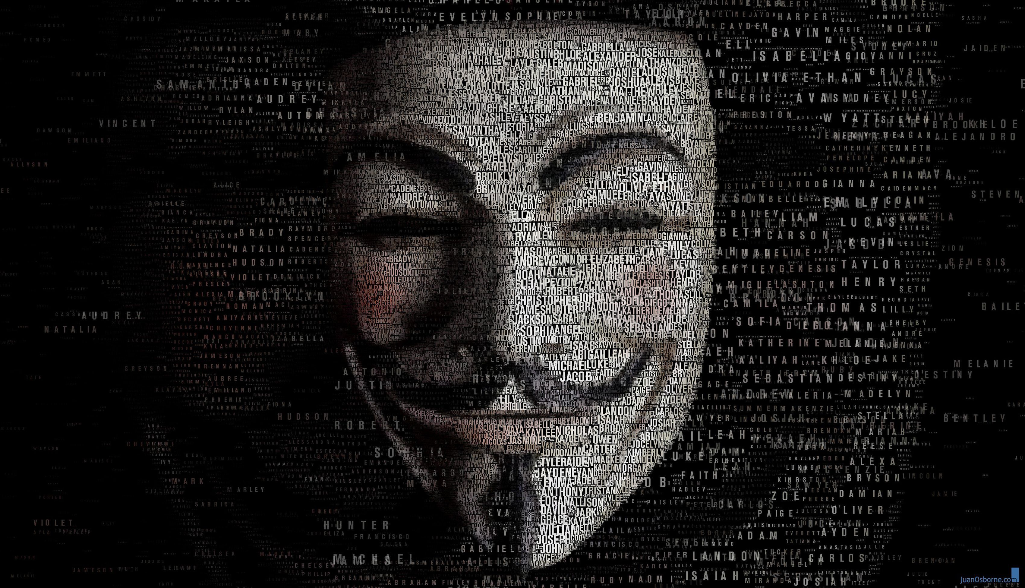 Maschera Guy Fawkes Anonymous testo, 3400x1950 2K+, Monitor Gaming